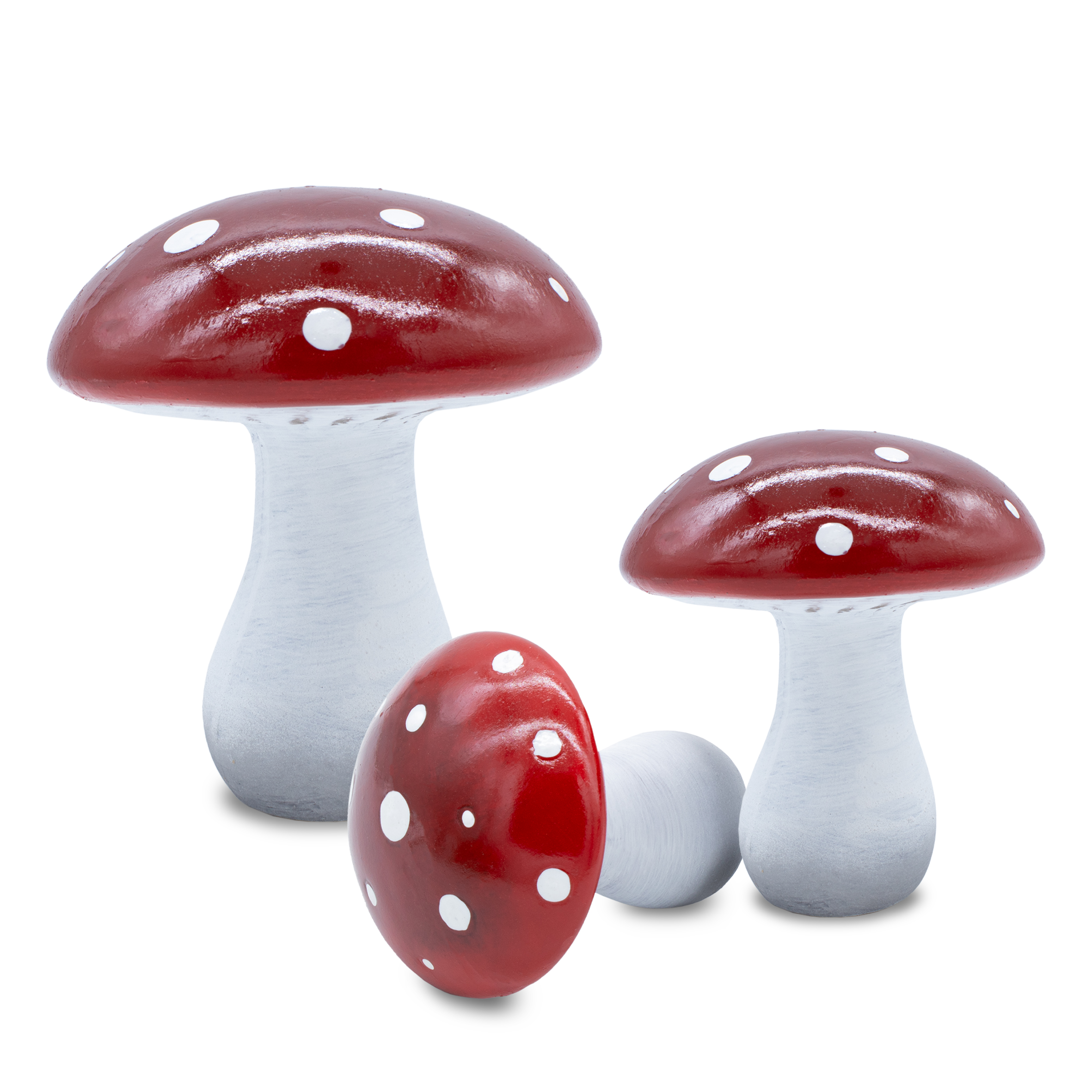 Keramik Fliegenpilz 3er Set rot / weiß - 2x 13 cm / 1x 17 cm - Deko Pilz mit glasiertem Schirm