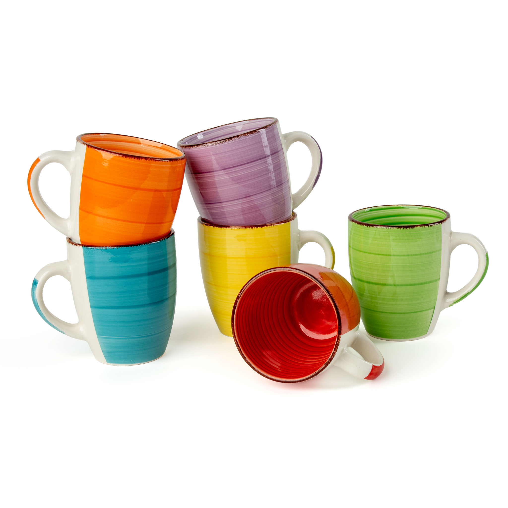 Porzellan Kaffeebecher 6er Set - braun oder bunt - Kaffee und Tee Tassen für ca. 340 ml