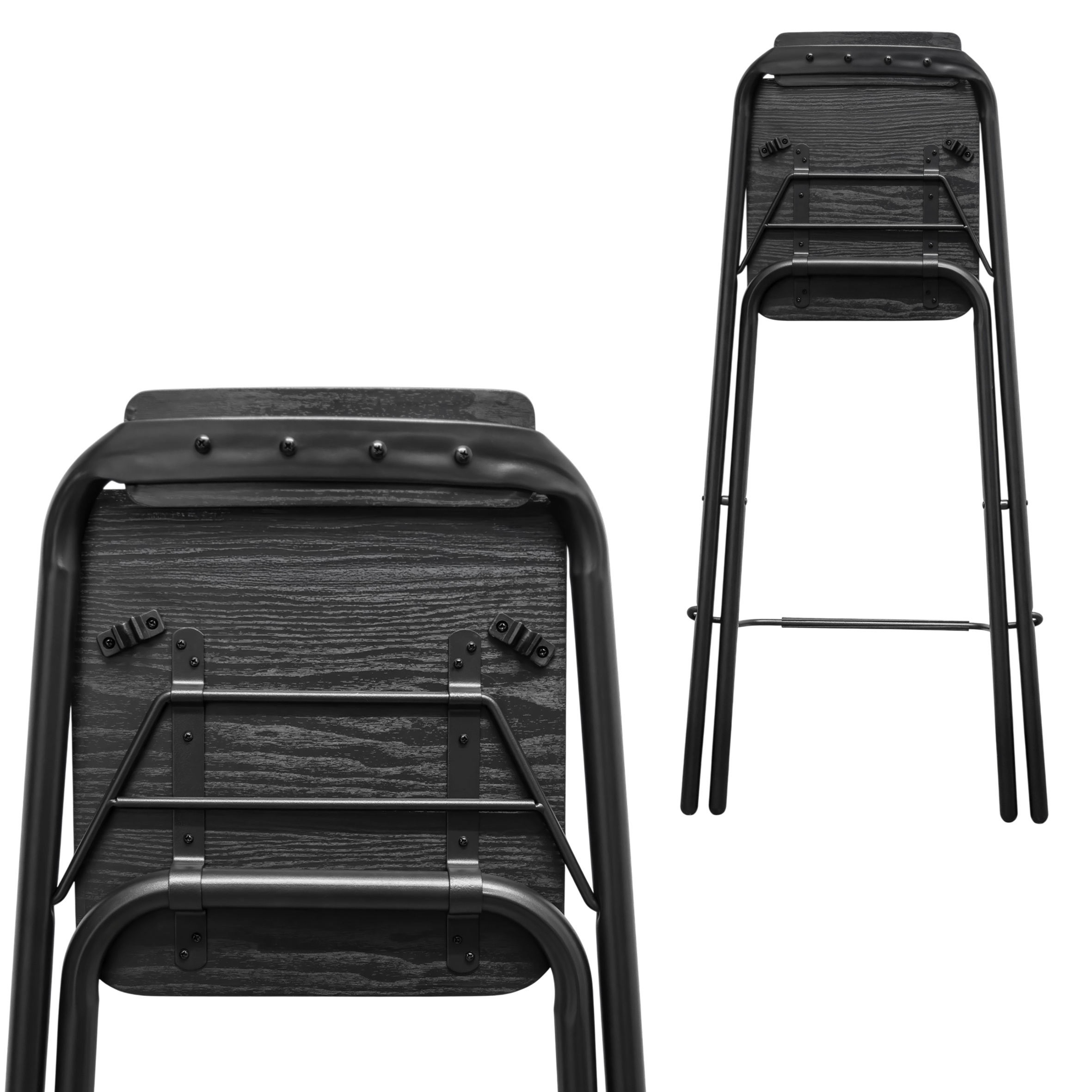 Barhocker klappbar schwarz Belastbarkeit bis 110 kg - 95 x 50 cm - Holz Tresenhocker faltbar mit Holz Sitzfläche und Klappsicherung