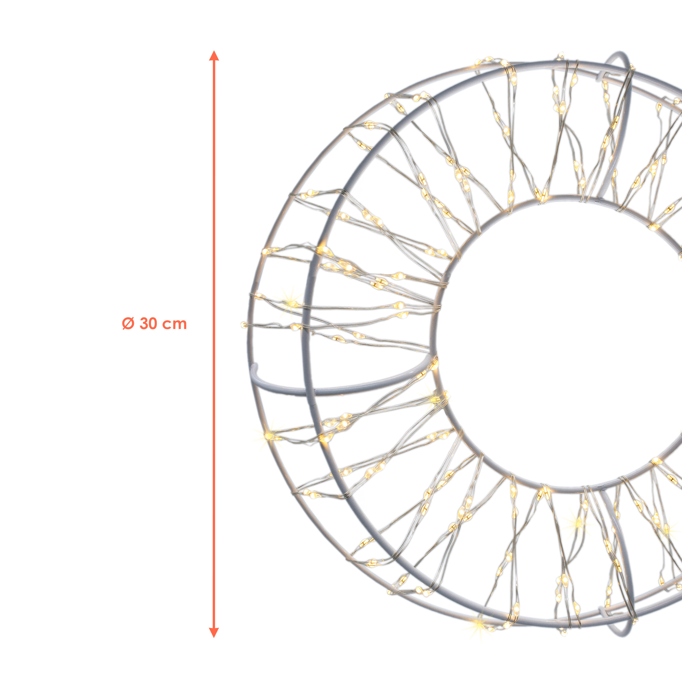 LED Metall Kranz weiß mit 200 Lichtern in warm weiß mit Timer - Ø 30 cm - Weihnachten Deko Beleuchtung für Außen mit Stecker