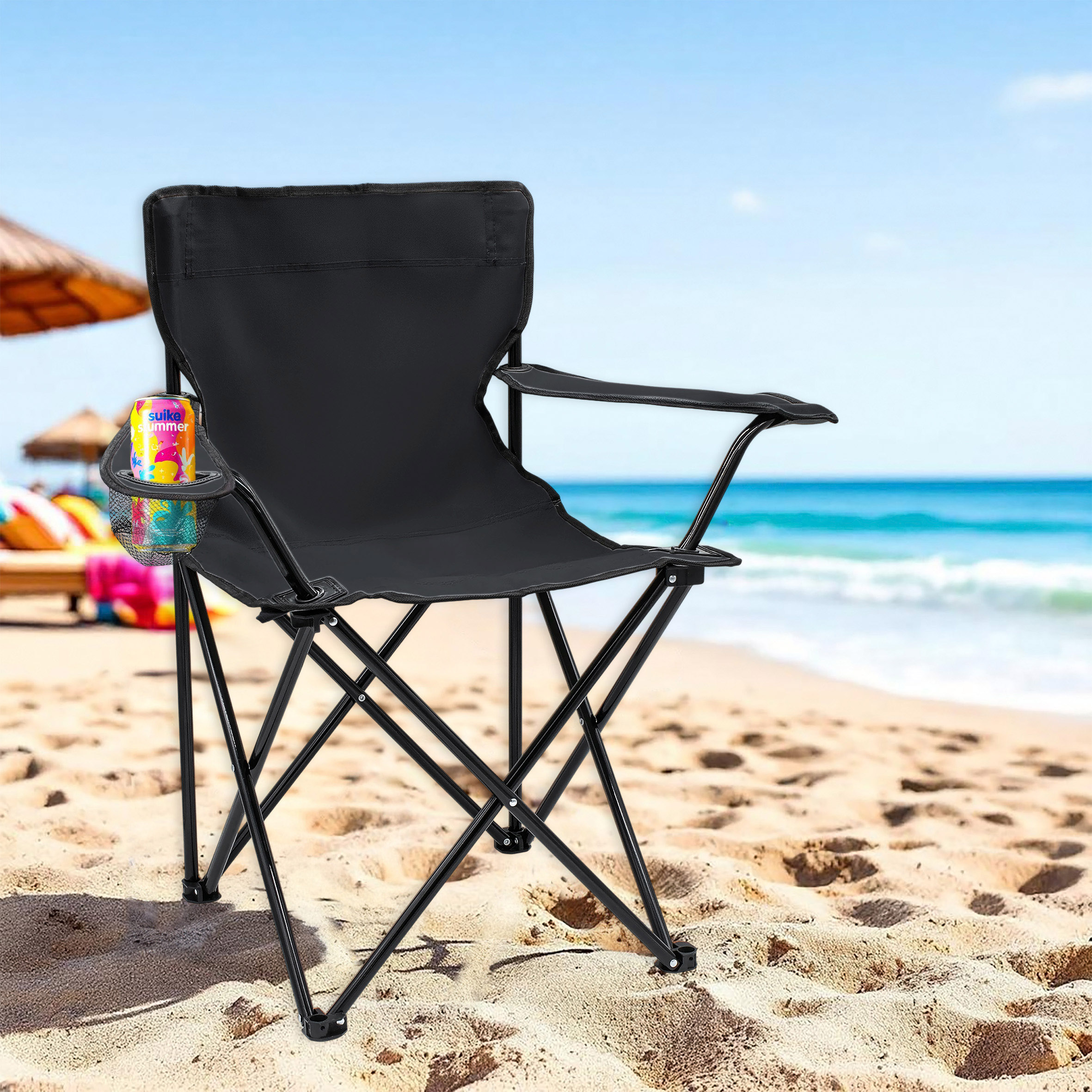 Campingstuhl mit Getränkehalter - 9 verschiedene Farben - Camping Strand und Garten Klappstuhl