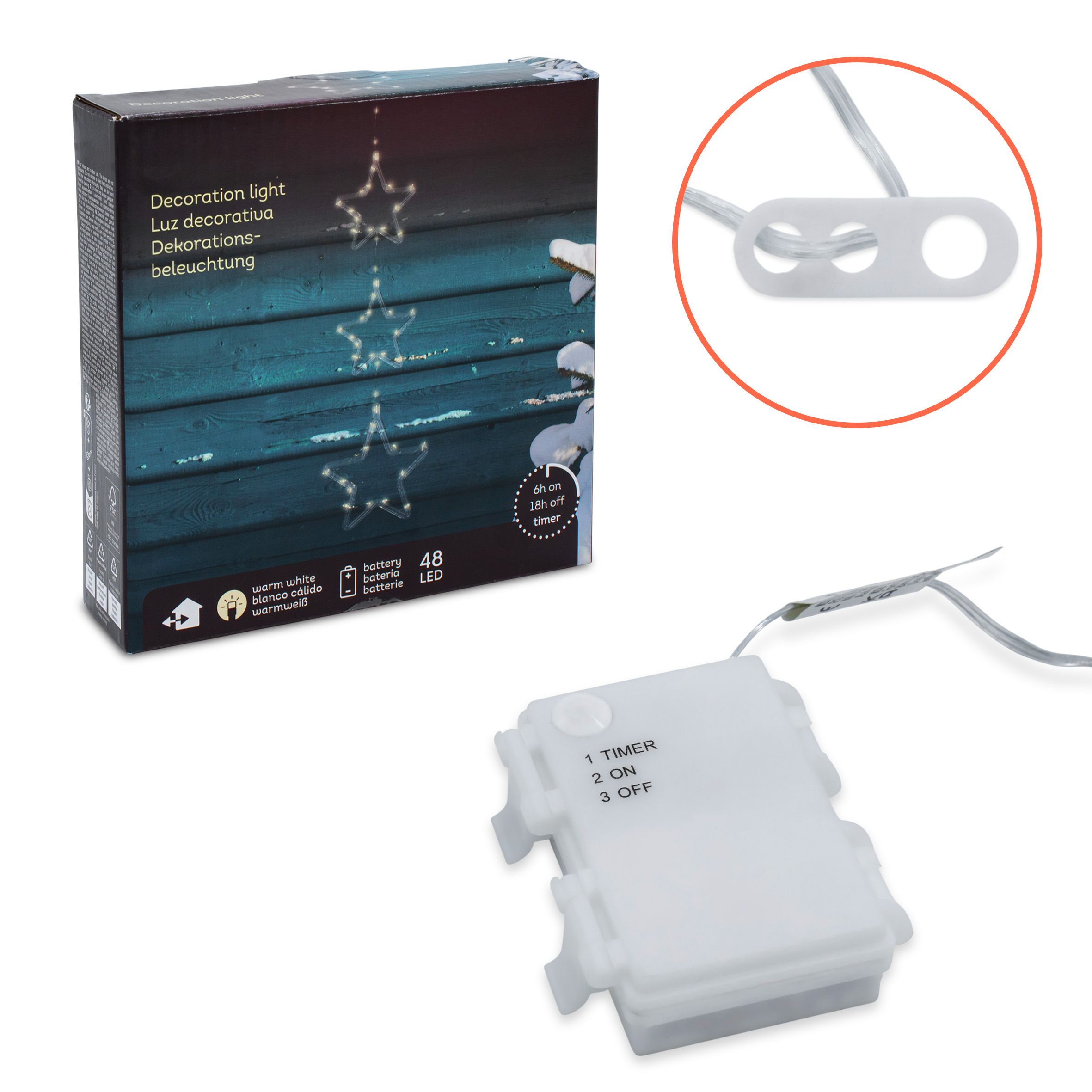 LED Weihnachtsdeko für Außen 3 Sterne mit Timer - 58 cm - Leuchstern Fensterdeko warm weiß Batterie betrieben