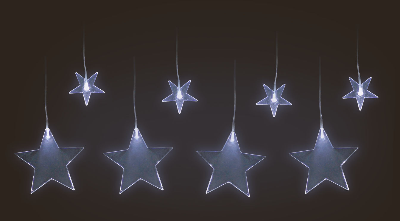 LED Stern Vorhang kalt weiß mit Timer - 100 x 60 cm - Weihnachts Lichterkette mit 8 Sternen