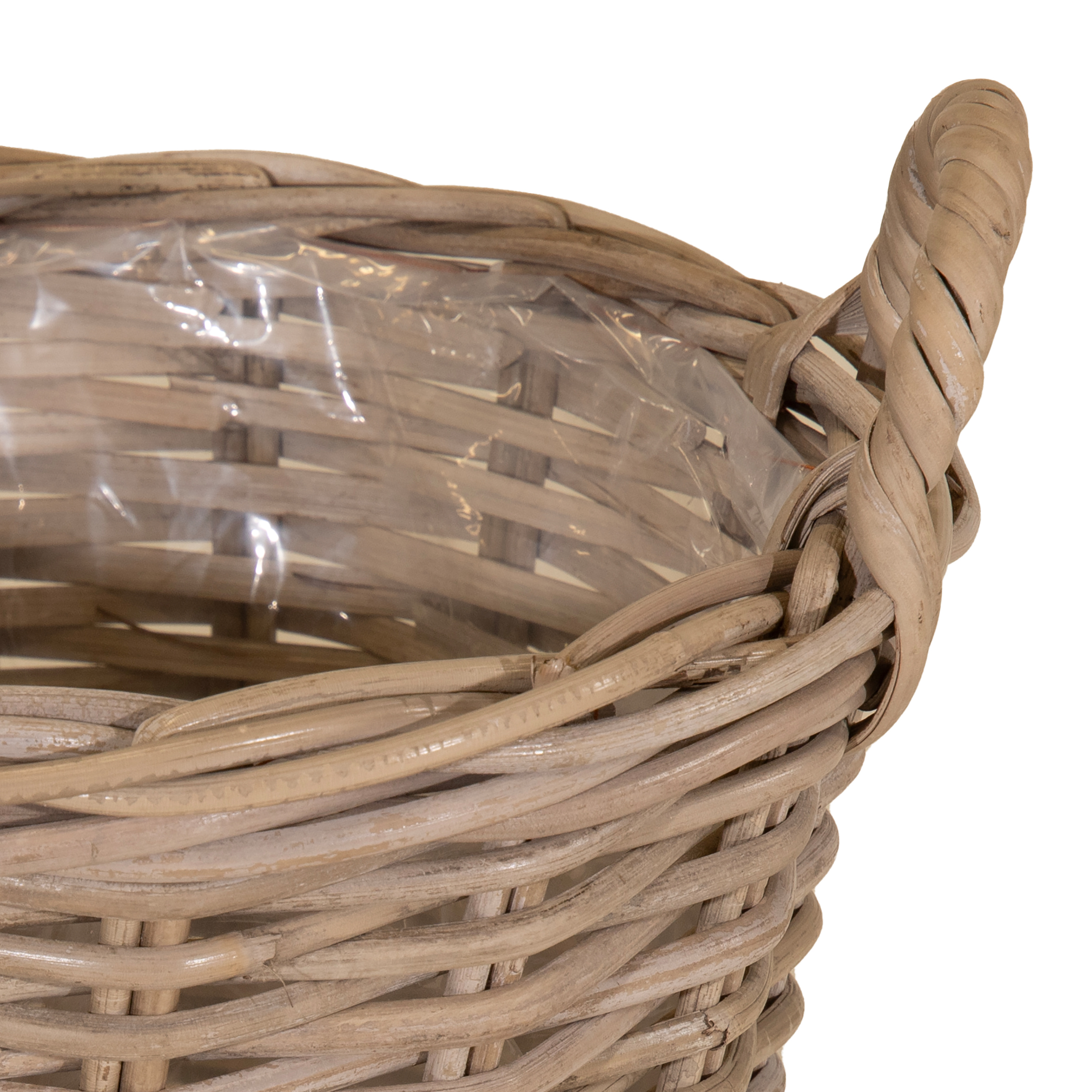 Weide Pflanzkorb natur mit Folie - 40 cm - Holz Blumenkorb mit Henkel