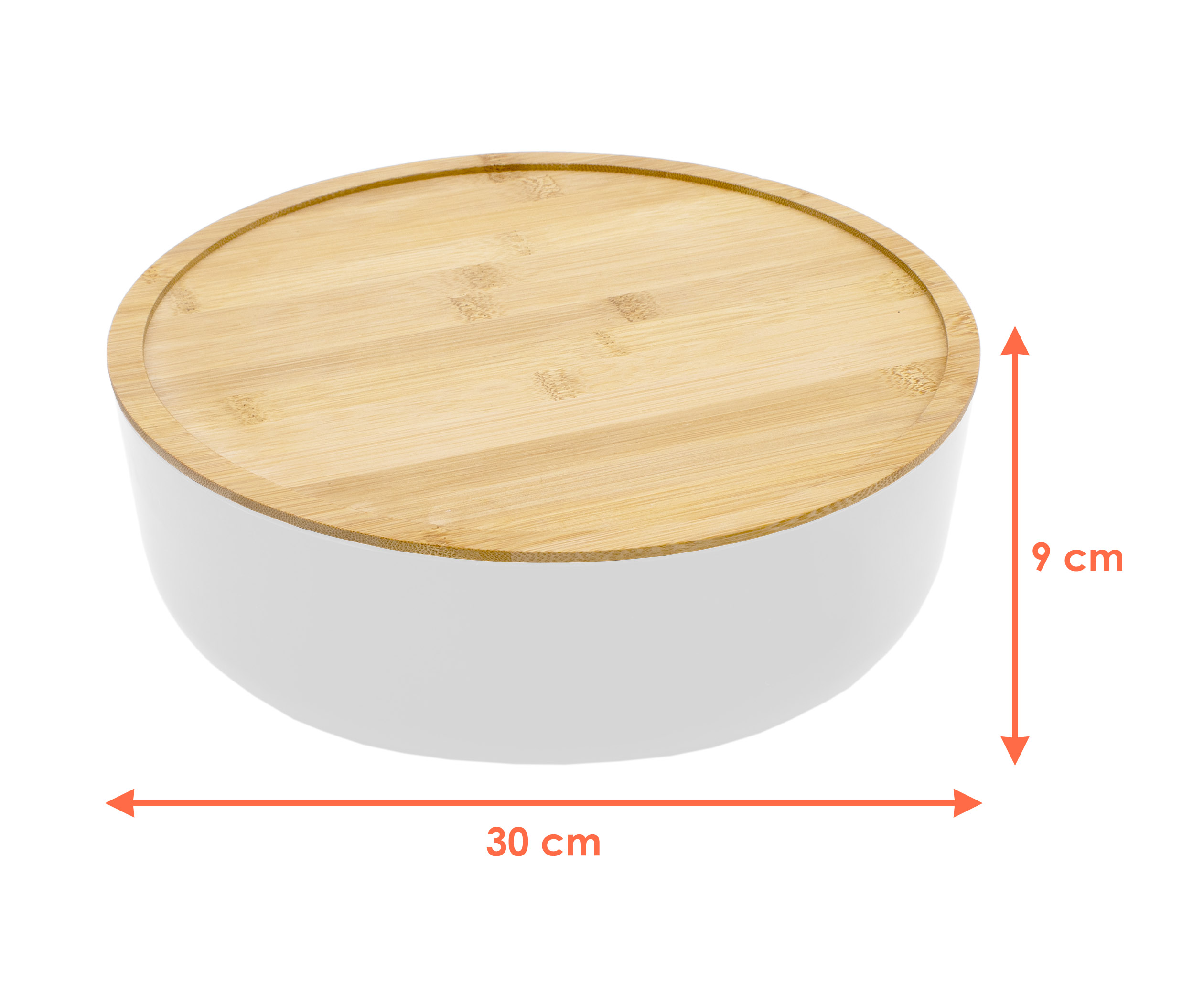 XXL Salatschüssel mit Bambus Deckel 30 cm - weiß - Kunststoff Schale groß inklusive Holz Besteck