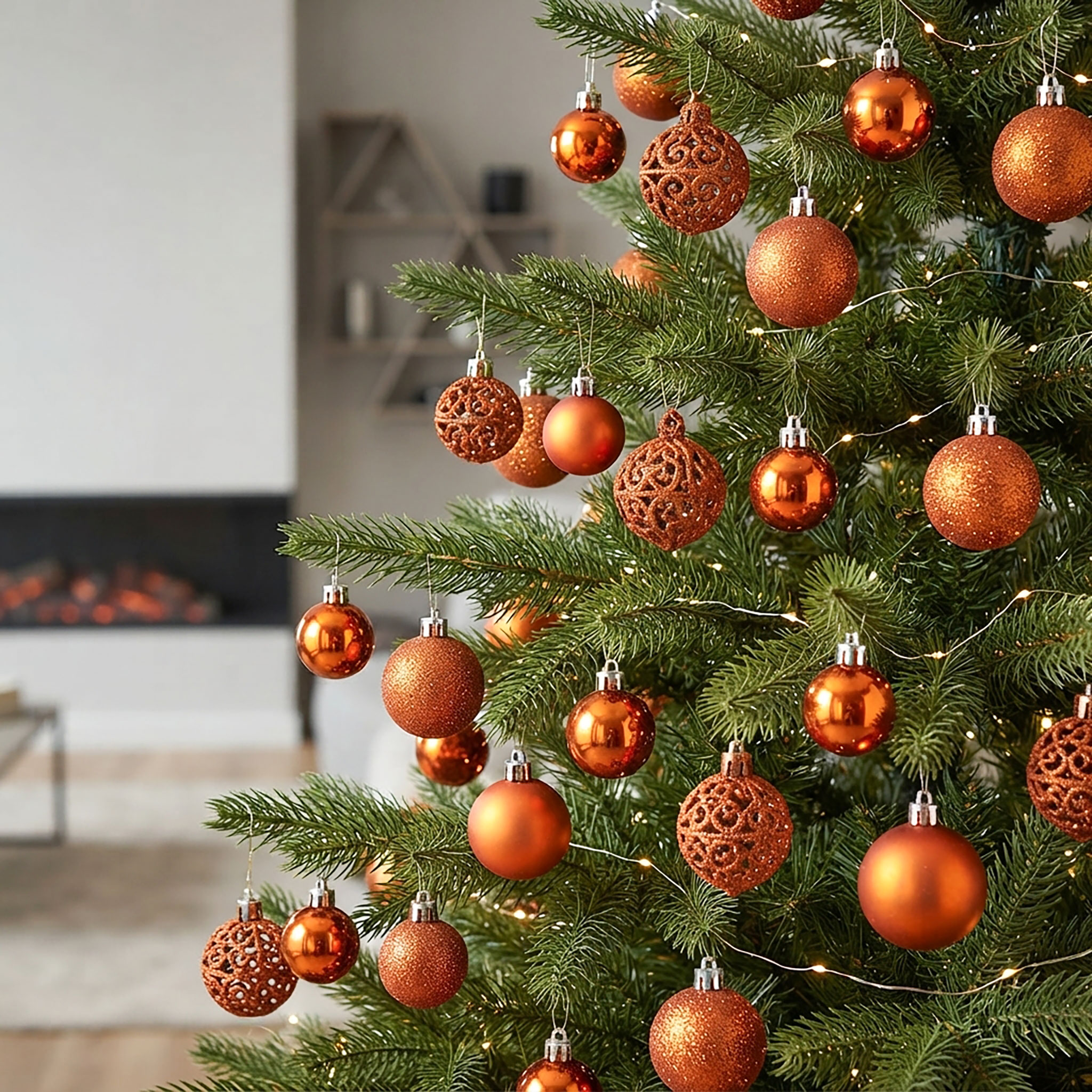 Kunststoff Christbaumkugel Set 100-teilig bruchsicher - kupfer - Design Weihnachtskugeln inklusive Metall Haken