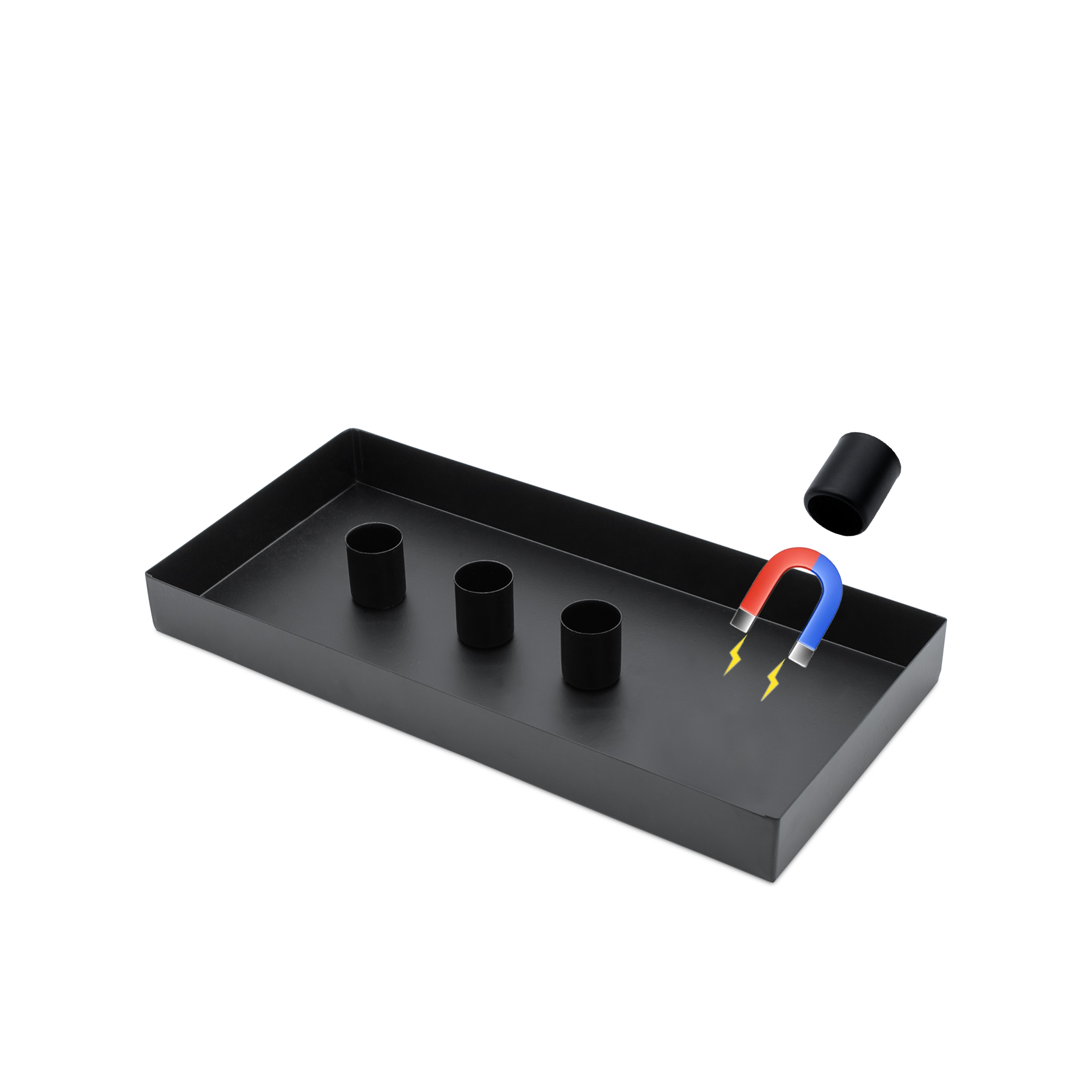 Magnet Kerzentablett schwarz für Stabkerzen - 30 x 15 cm - Metall Kerzenständer mit 4 magnetischen Haltern