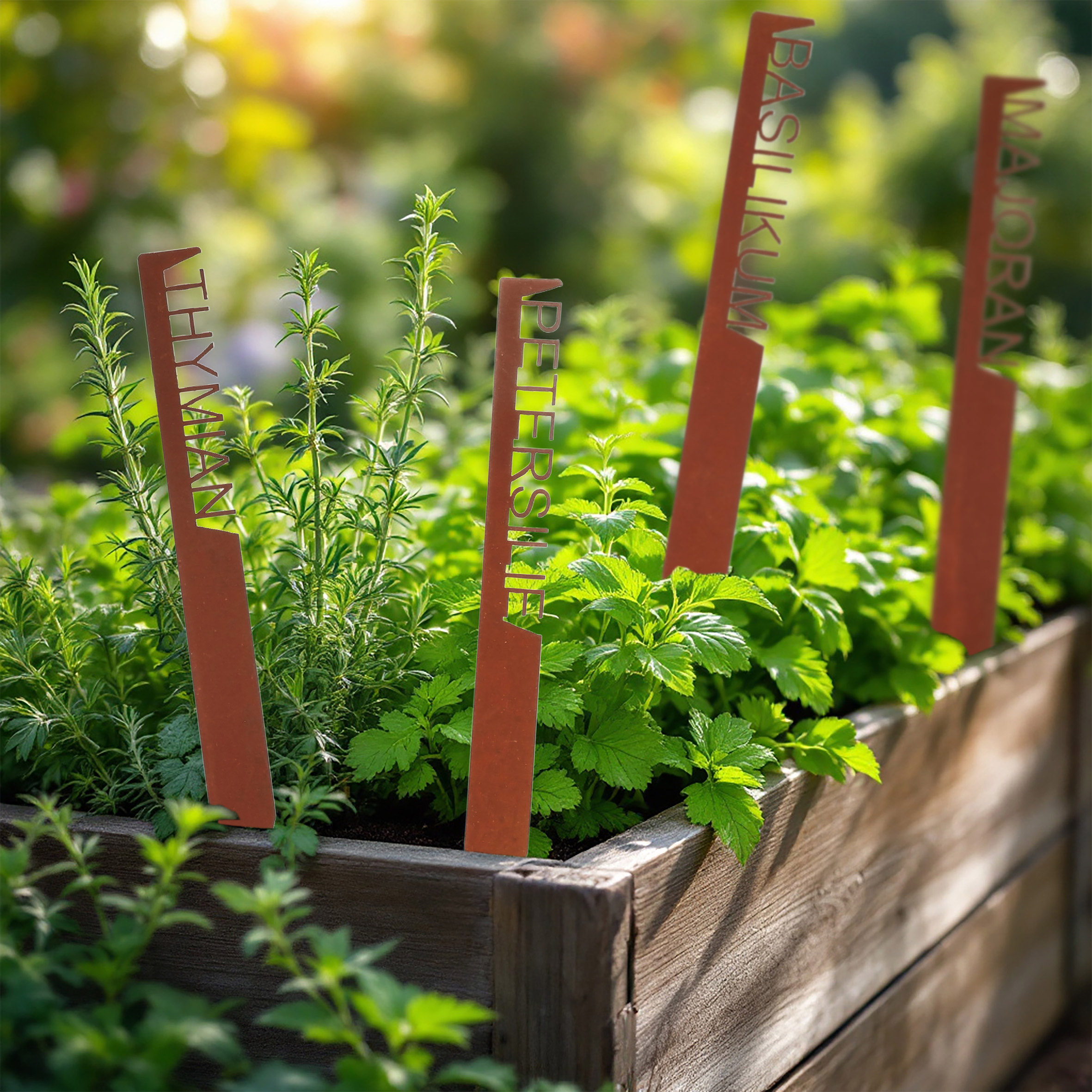 Eisen Kräuterstecker 25 cm Rost Design - 8er Set - Garten Deko Kräuterschild Edelrost Optik