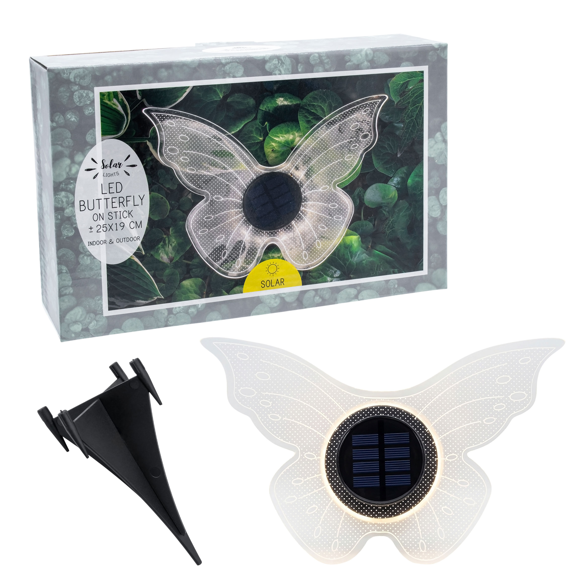 LED Solar Wandlampe Schmetterling transparent - 25 cm - Deko Wandleuchte warm weiß für Außen
