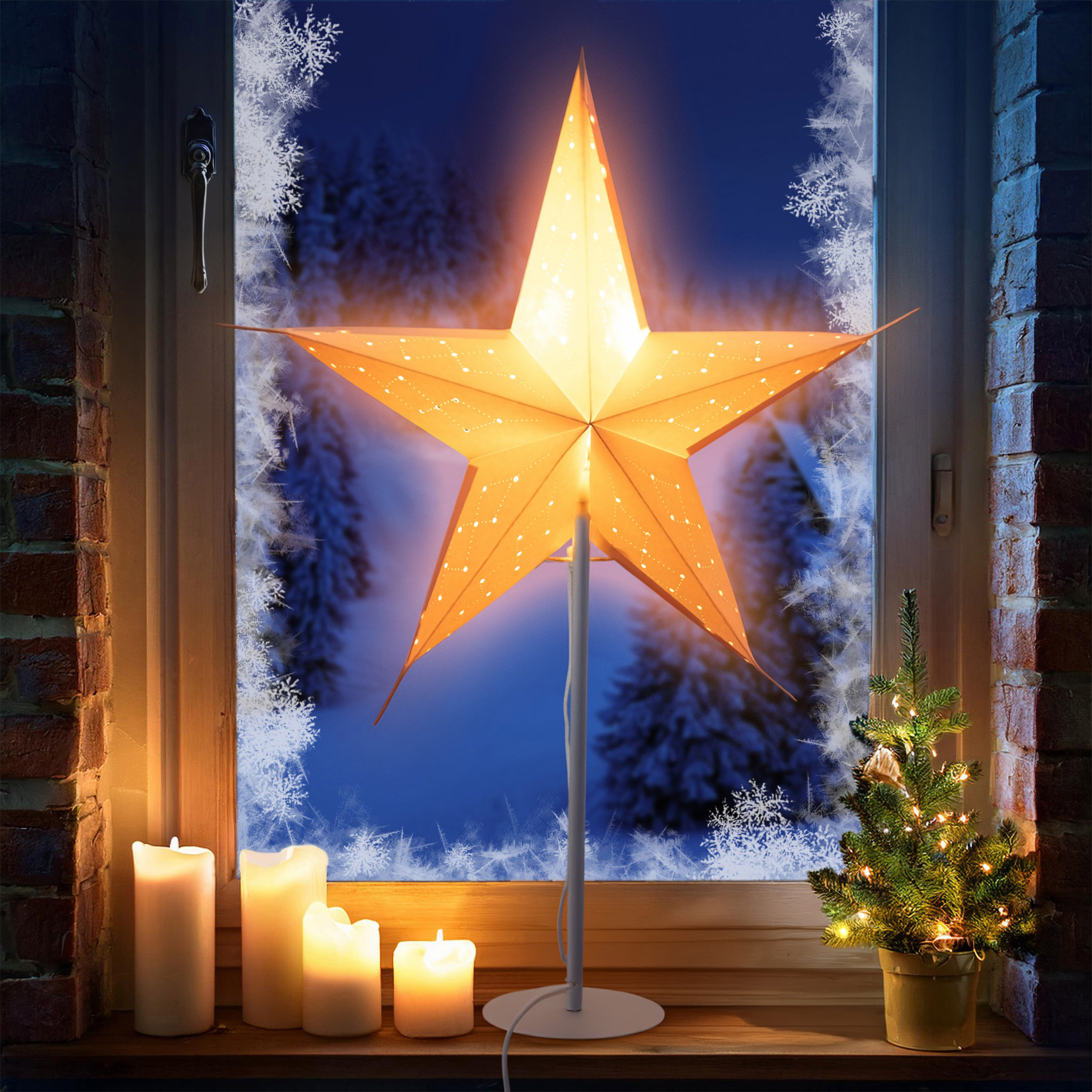Weihnachtsstern Tischlampe - 68x44 cm - Fenster Deko Stern Tischleuchte