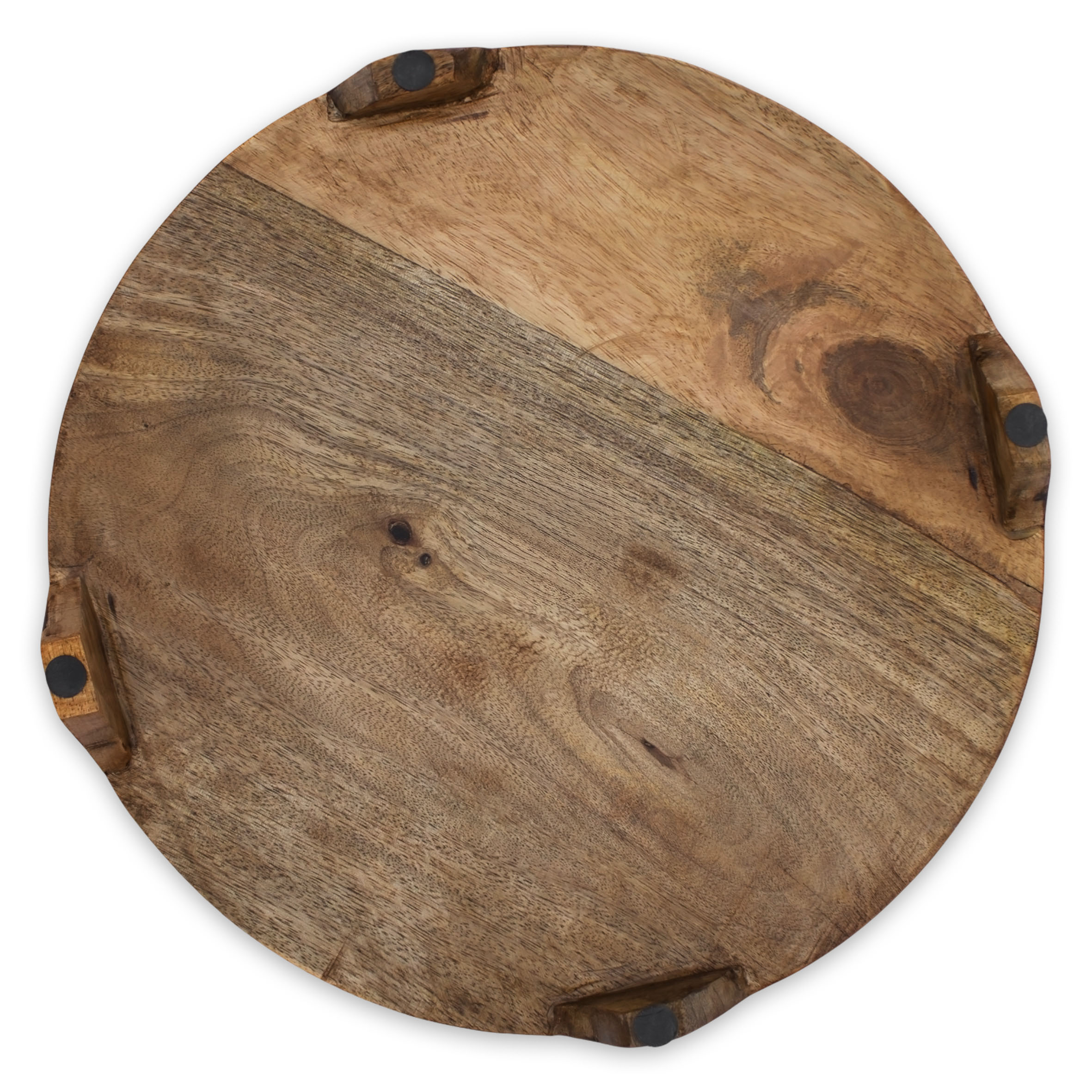 Mangoholz Servierteller groß rund auf Füßen lebensmittelecht - 38 cm - XL Massivholz Servierplatte mit Standfüßen