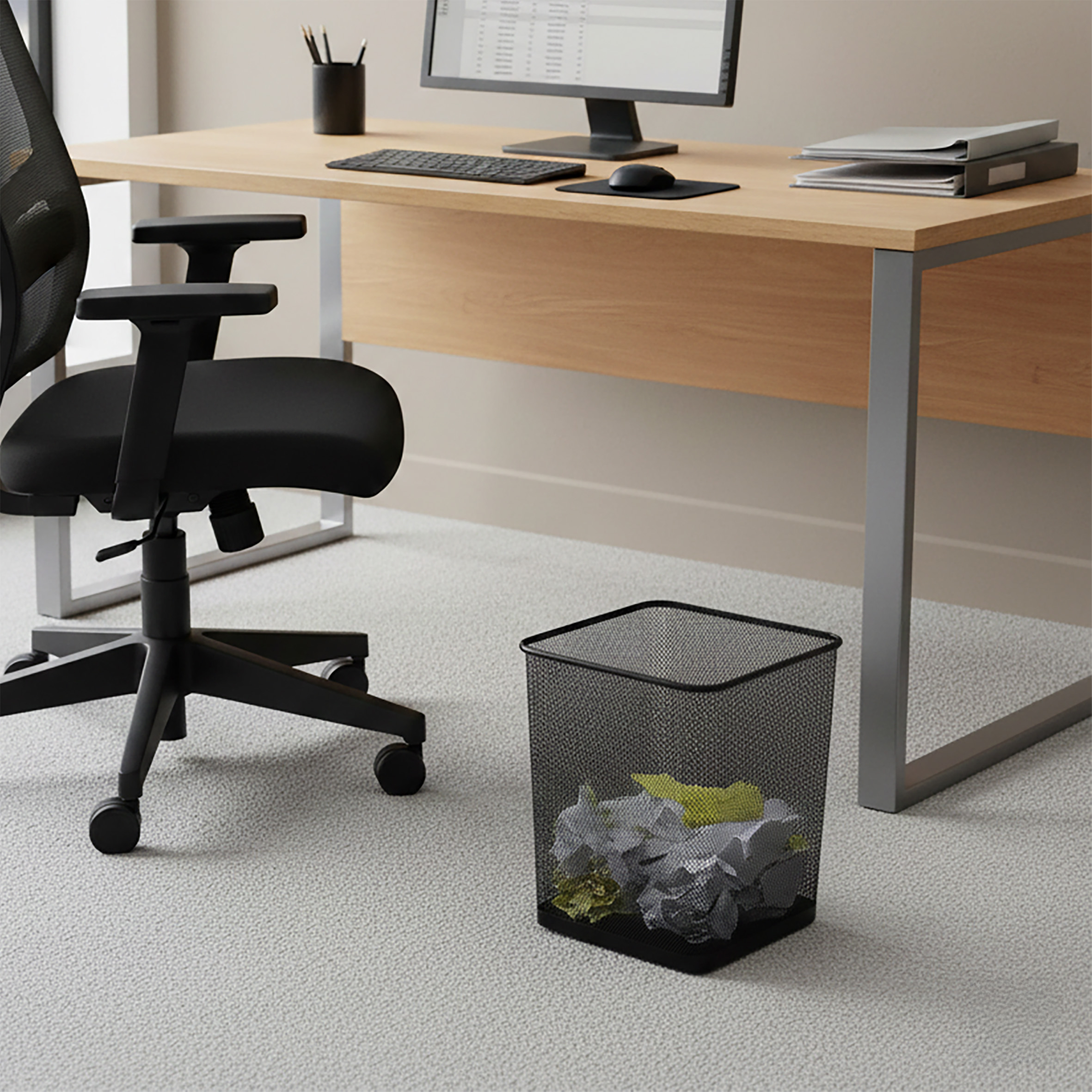 Metall Papierkorb eckig schwarz 30 x 25 cm - 16 Liter - Büro Mülleimer aus Drahtgeflecht rostbeständig