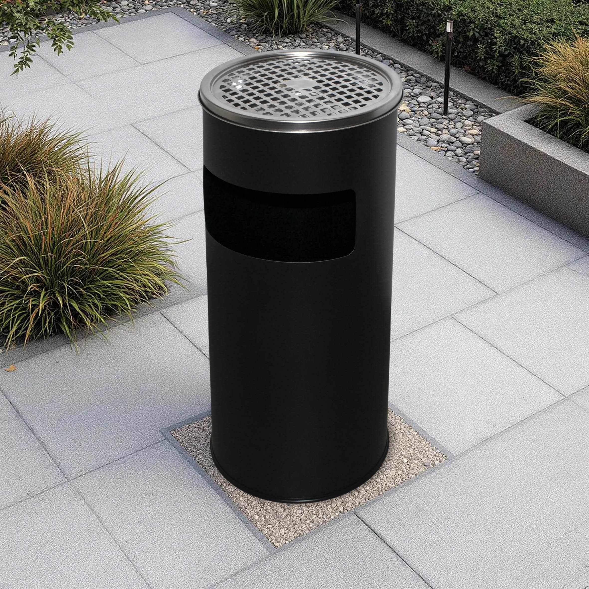 Edelstahl Standaschenbecher schwarz für Außen - 60 x 25 cm - Metall Aschenbecher freistehend mit Mülleimer