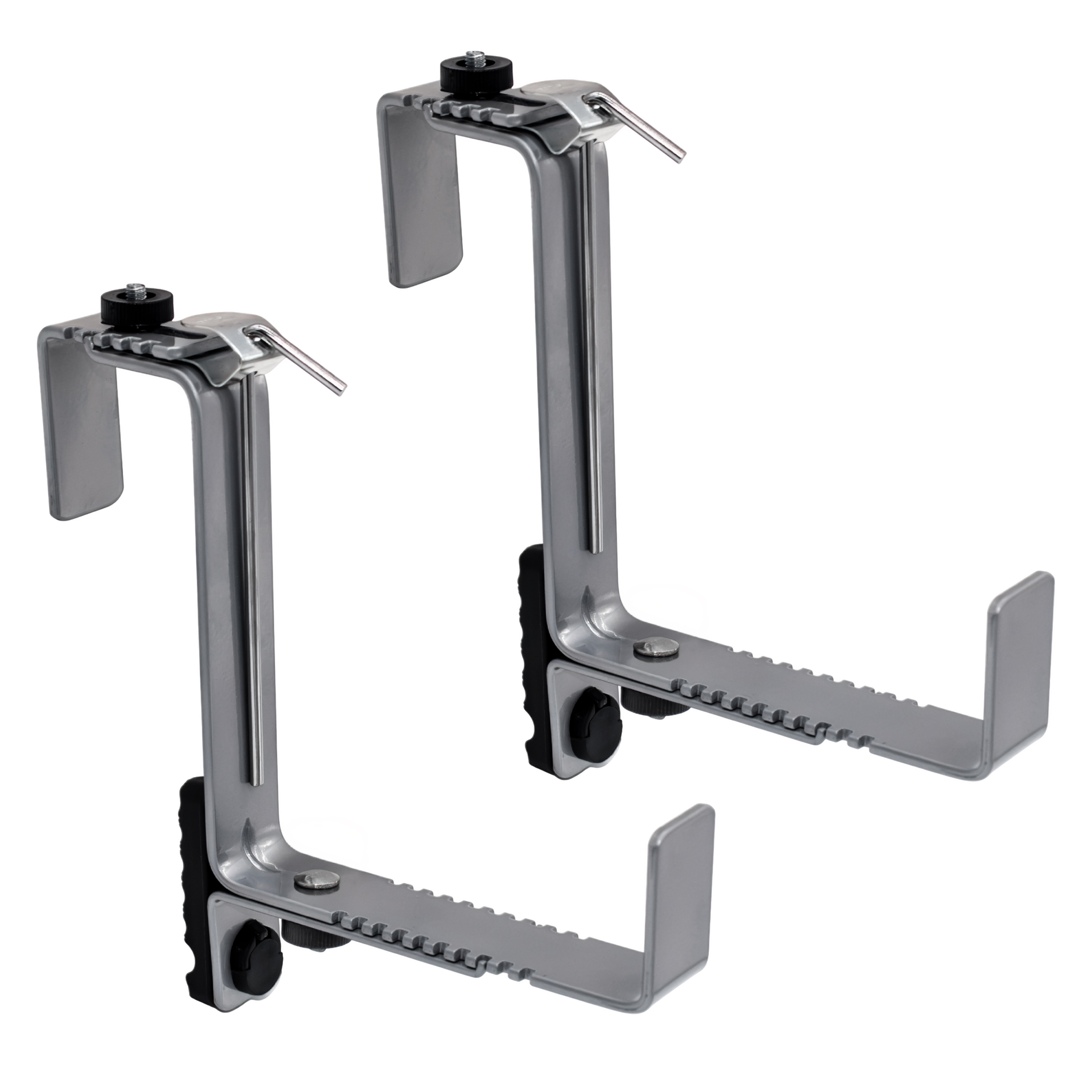 Blumenkasten Halter 2er Set bis 50 kg individuell verstellbar - hellgrau - Metall Halterung für eckige Balkongeländer von 4-7 cm