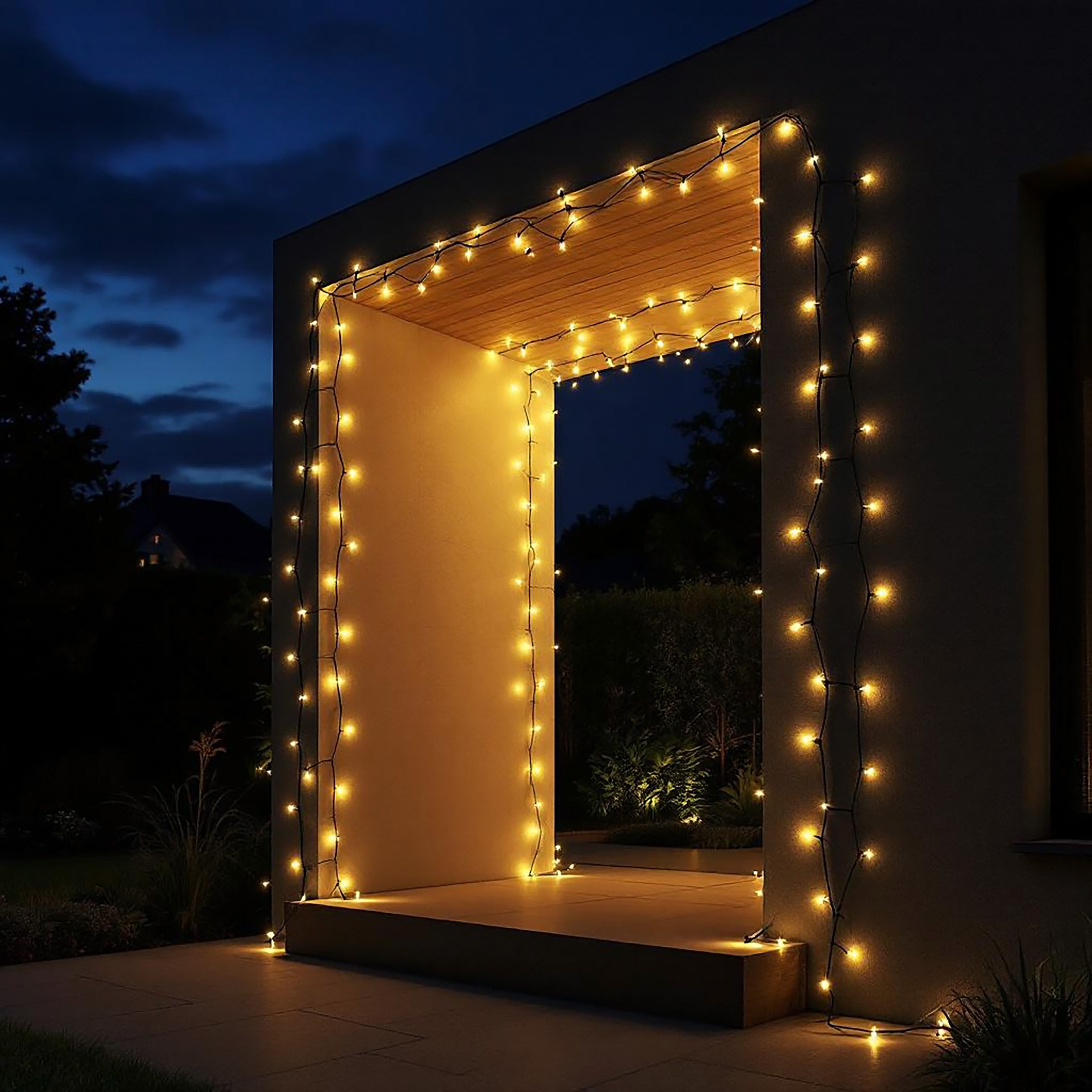 Akku Lichterkette USB aufladbar bis 10 Tage Leuchtdauer mit Timer - 160 LED auf 4m - Außen Dekolicht warm weiß mit 8 Funktionen