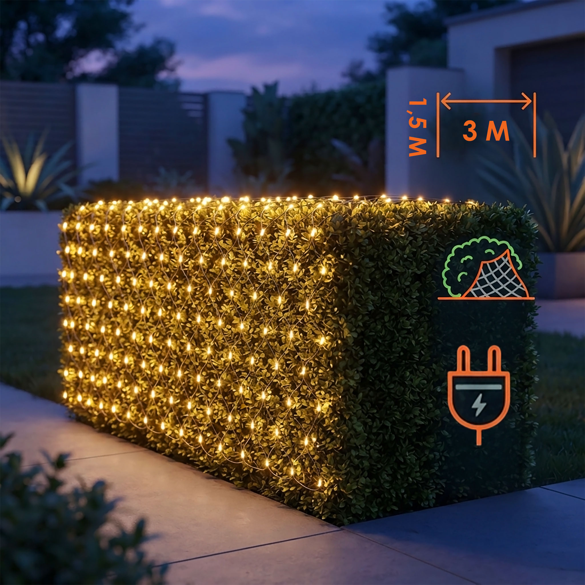 LED Lichternetz 300 x 150 cm für Außen - warm weiß - Garten Deko Lichter Vorhang mit 320 LED