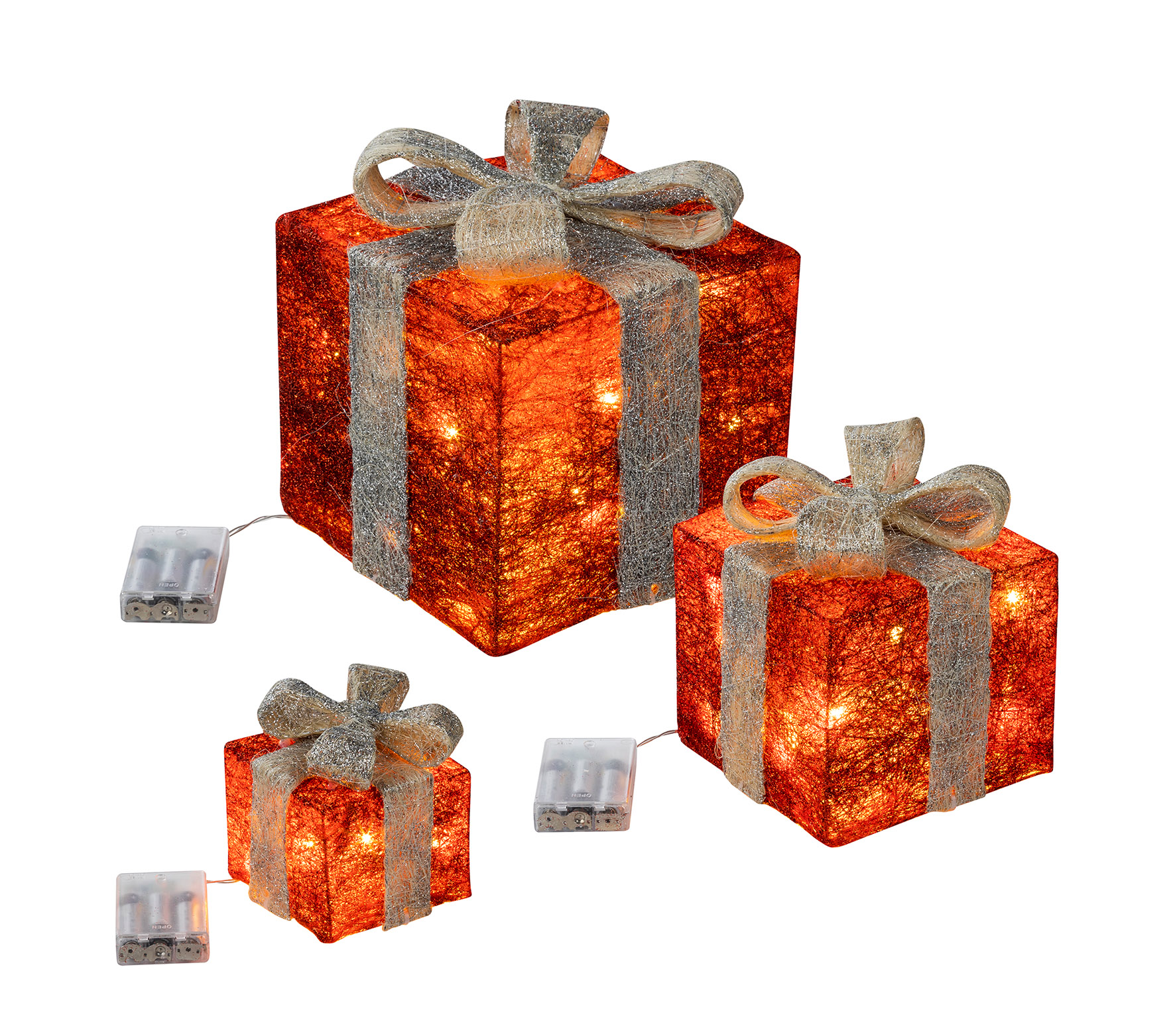 LED Geschenkboxen mit Timer 3er Set - Farbe wählbar - Weihnachts Deko Boxen warm weiß beleuchtet