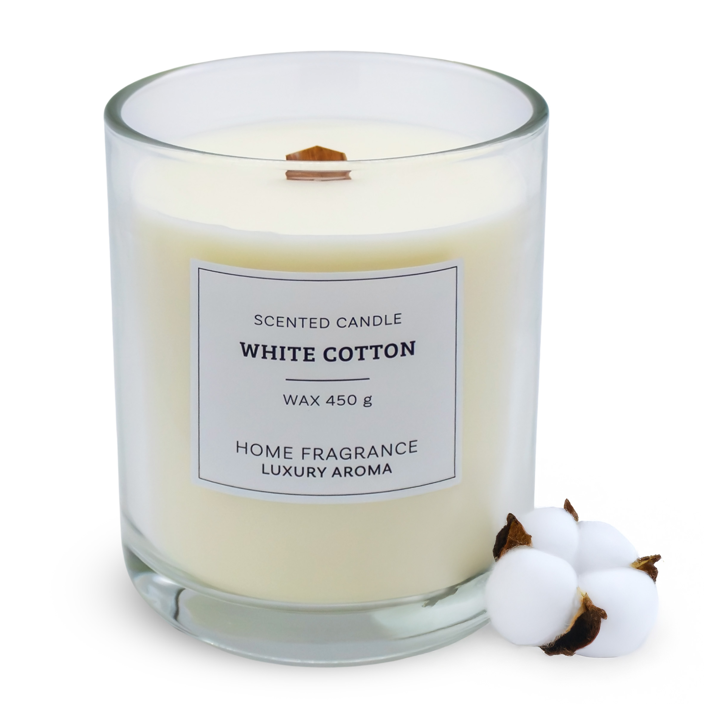 XL Duftkerze im Glas 13 cm mit Knisterdocht - White Cotton Duft - Große Aromakerze 450g Wachs 18 Stunden Brenndauer