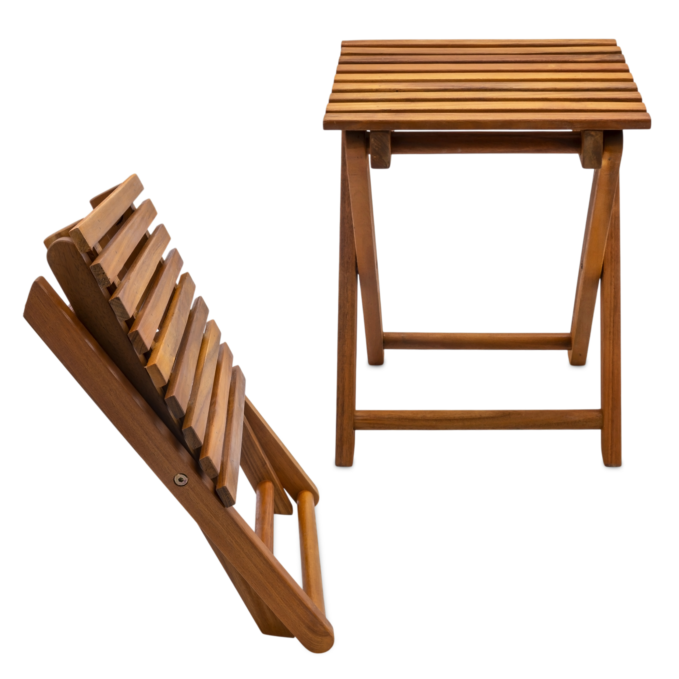 Akazien Klapphocker natur geölt 37 x 29 cm - 2er Set - Holz Blumenhocker klappbar im Teak Look