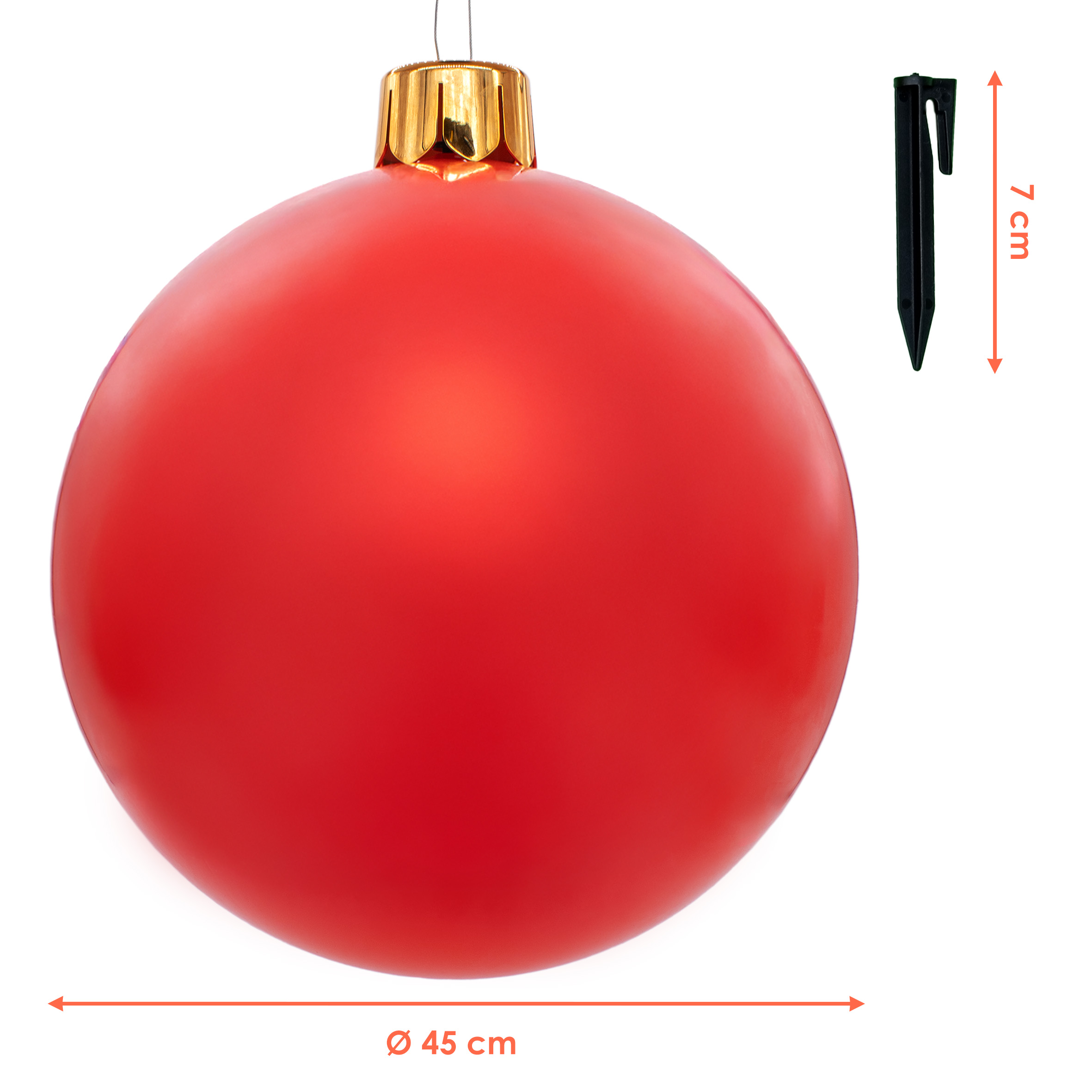 Riesen Weihnachtskugel aufblasbar 45 cm mit Erdspieß - rot - XXL Christbaumkugel Garten Dekoration mit Saugnapf