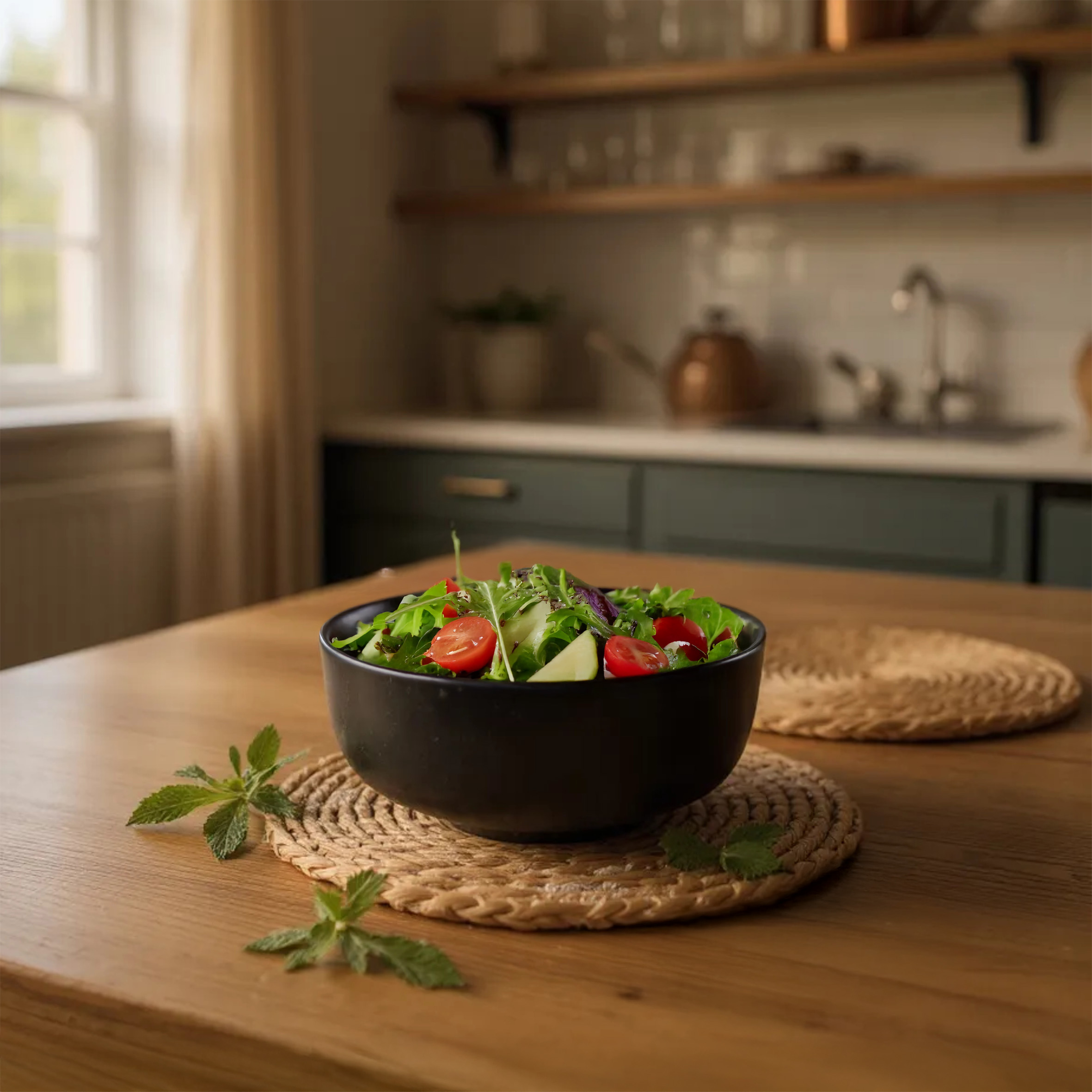 Feinkeramik Salatschale 500 ml schwarz matt - 6er Set - Porzellan Müslischale 15 x 6 cm
