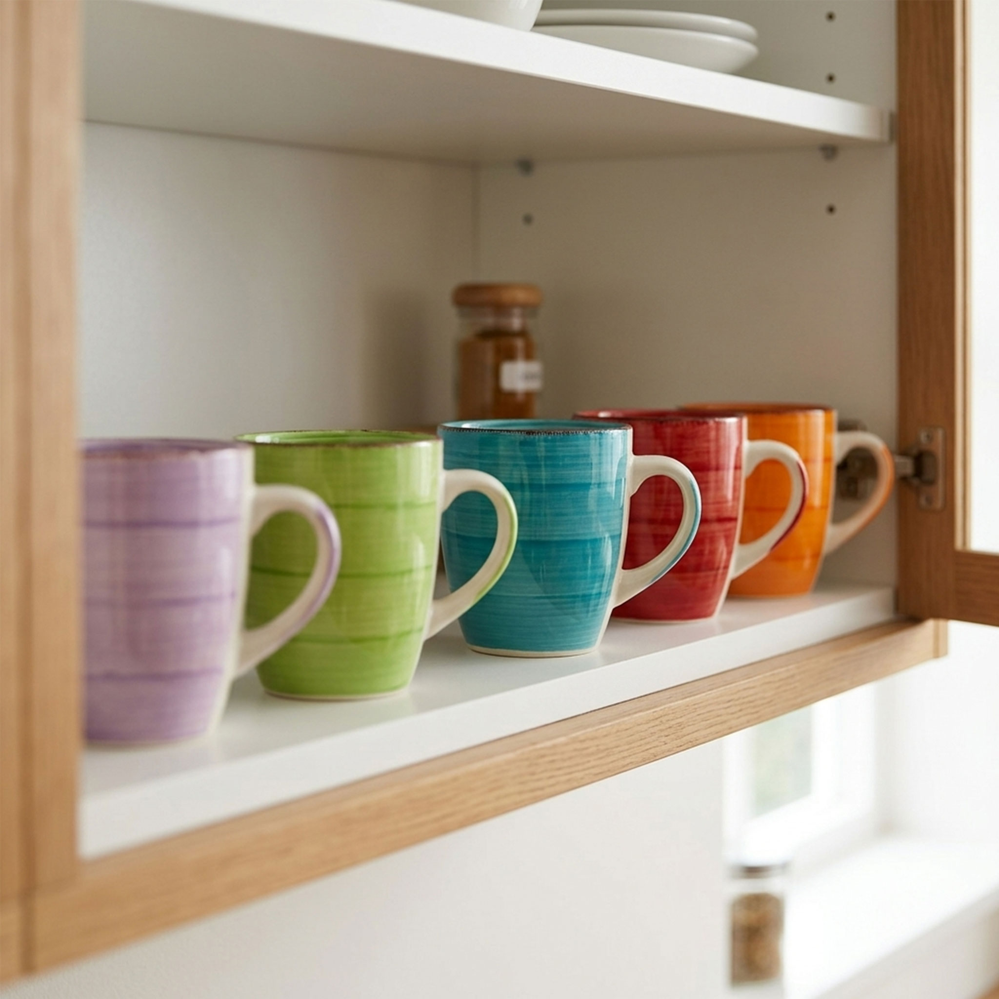 Porzellan Kaffeebecher 6er Set - braun oder bunt - Kaffee und Tee Tassen für ca. 340 ml