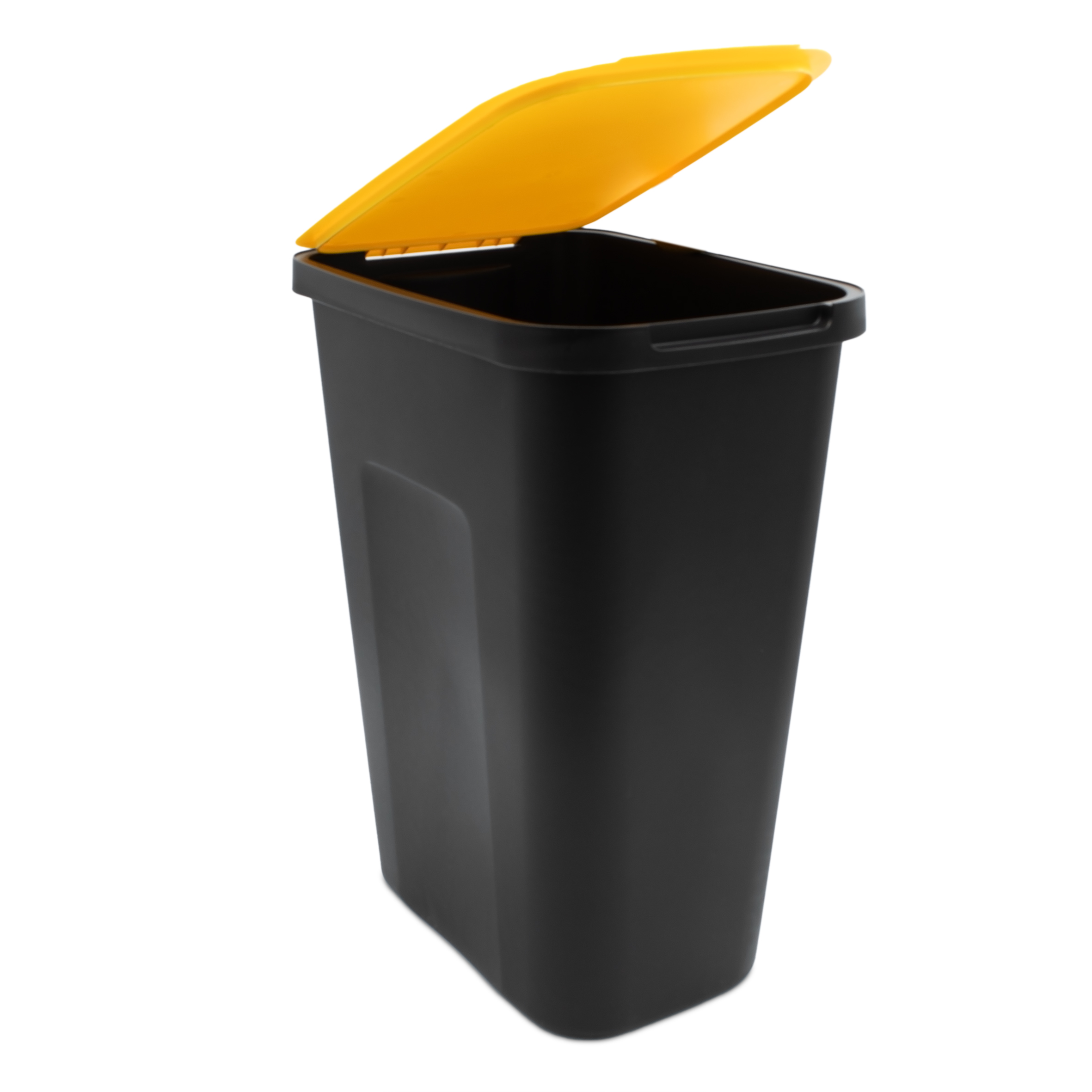 Abfalleimer schwarz mit farbigem Klappdeckel 3er Set - 50 Liter - Mülltrennsystem für Kunststoff Biomüll und Altpapier