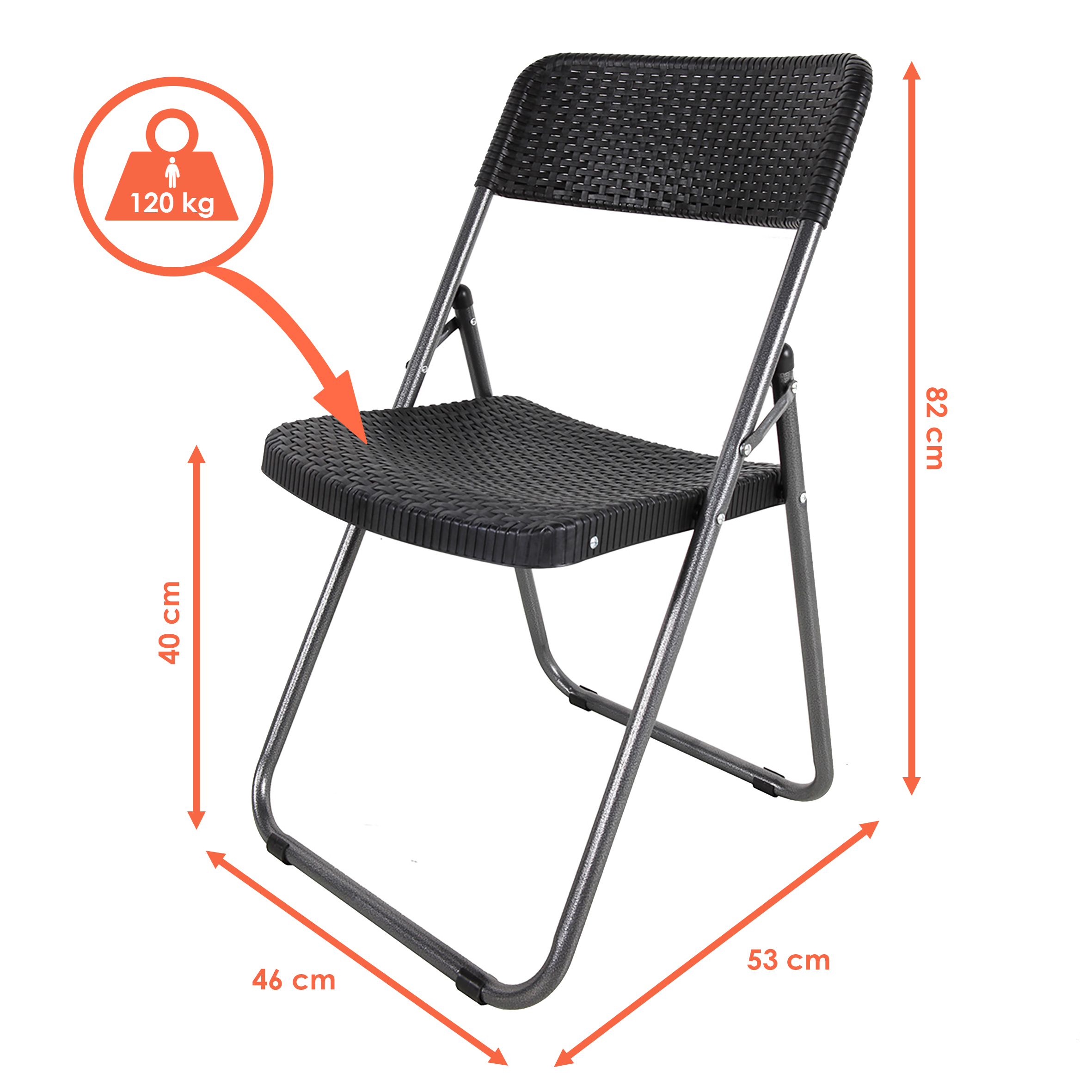 Klappstuhl im Rattan Design schwarz 4er Set - 82 x 46 cm - Gartenstuhl mit Rückenlehne klappbar in Flechtoptik