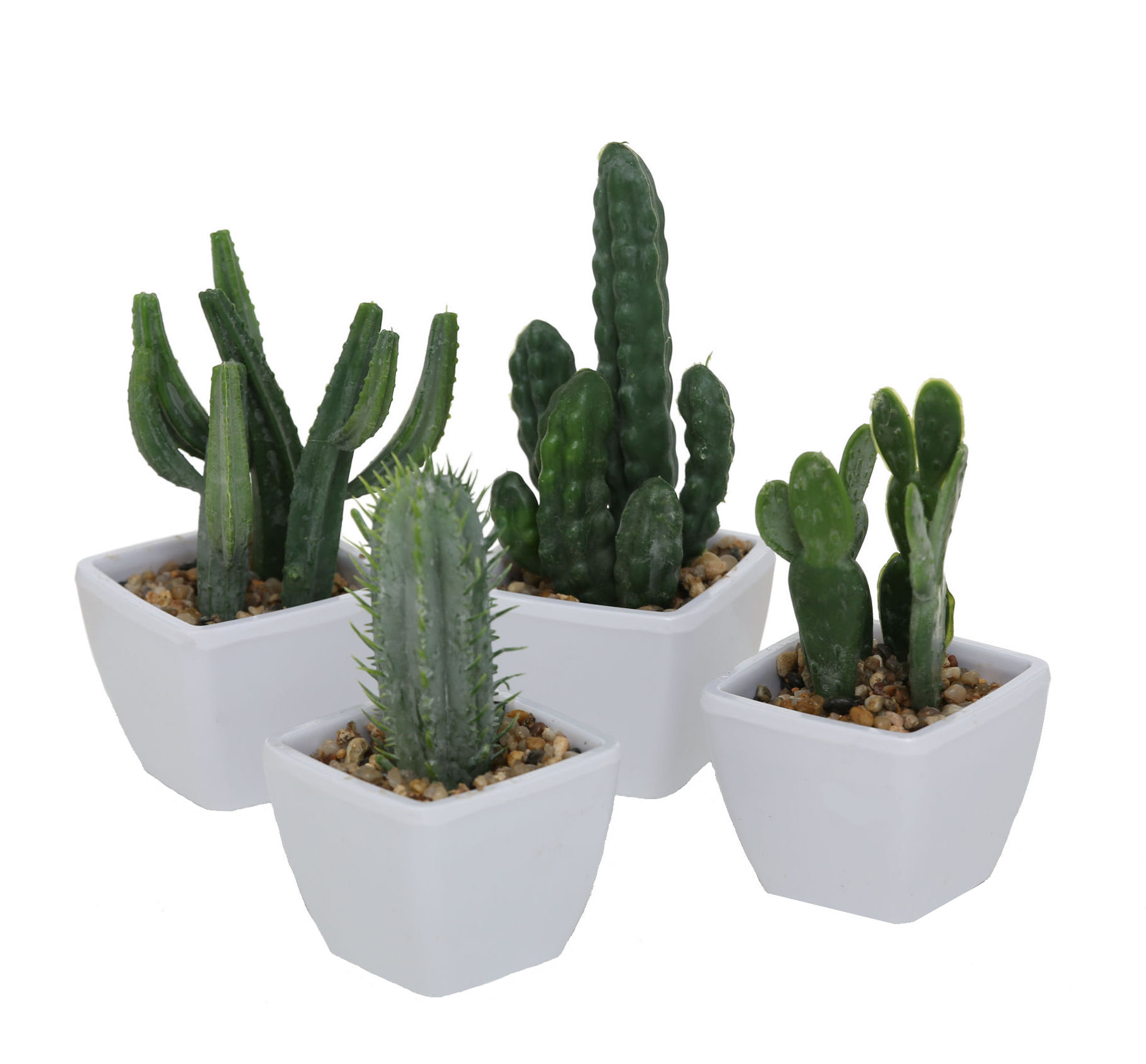 4x Kaktus Kunstpflanze im Topf - Kakteen klein Tischdeko Büro Pflanze künstlich