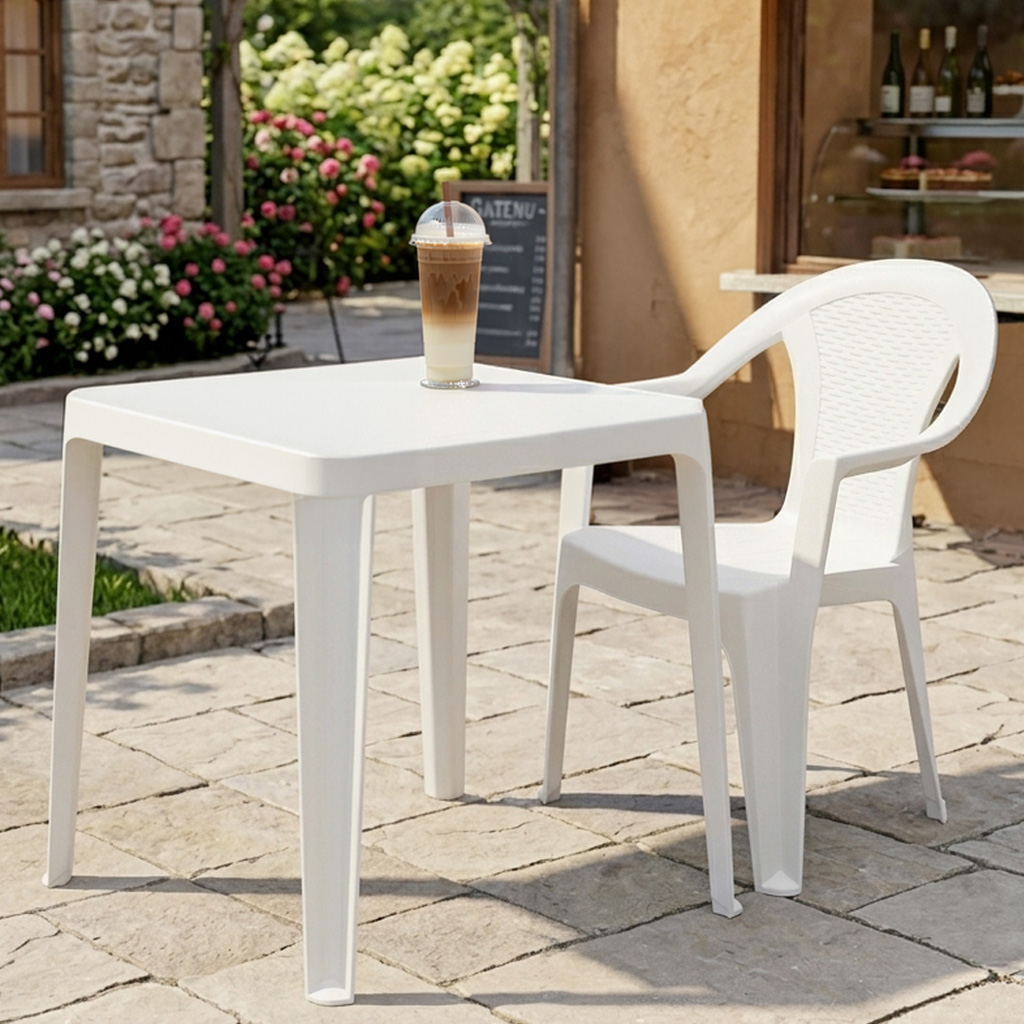 Gartenstuhl weiß in Rattan Optik ca. 82 cm x 55 cm x 52 cm, stapelbar - einzeln oder in 4er Set