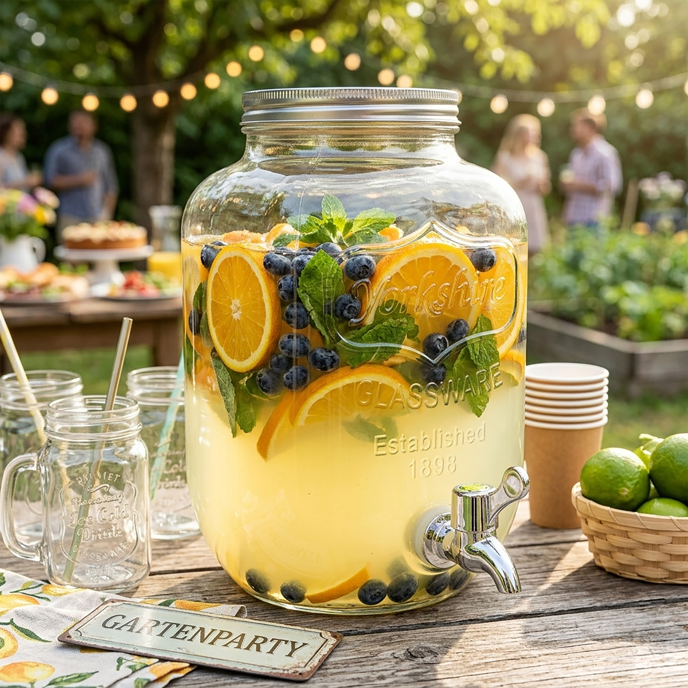 Getränke Spender mit Zapfhahn - 4 Liter - Glas Wasserspender mit Drehverschluss