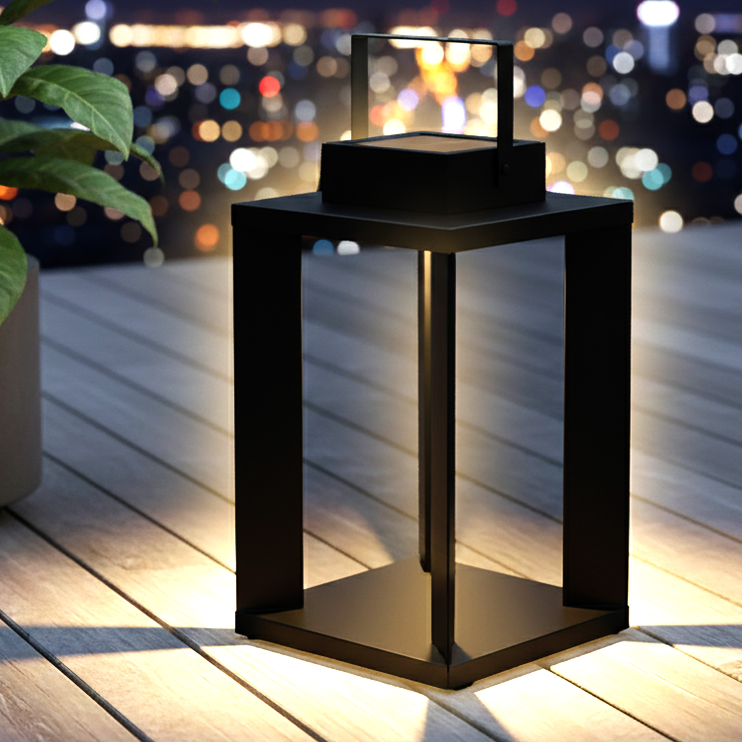 Metall Solar Laterne schwarz 25 LED warm weiß - 45 x 22 cm - Design Gartenleuchte solarbetrieben hochwertig massiv
