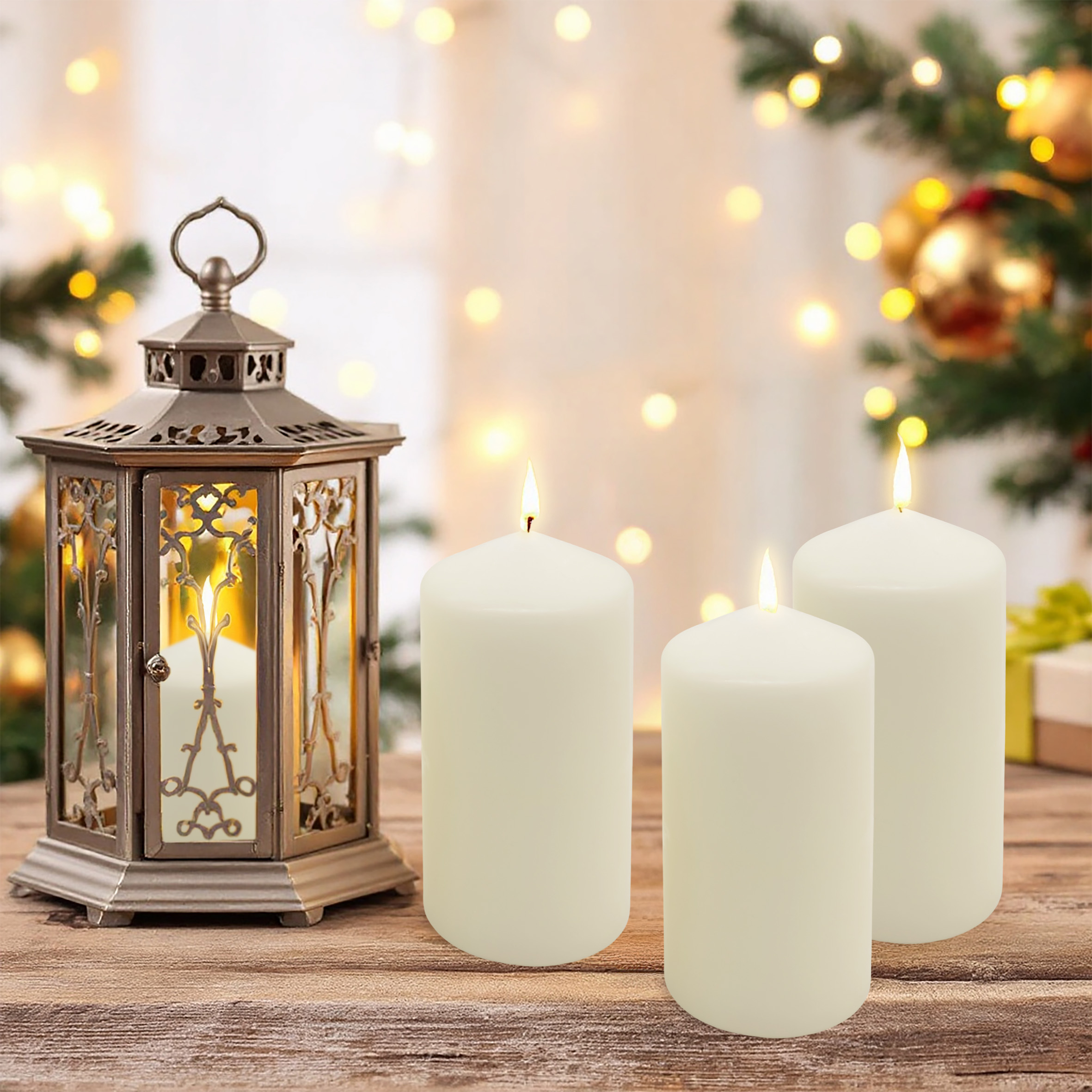 Echtwachs Stumpenkerze 4er Set 15 x 7 cm - creme weiß - Blockkerze für Adventskranz und Laternen