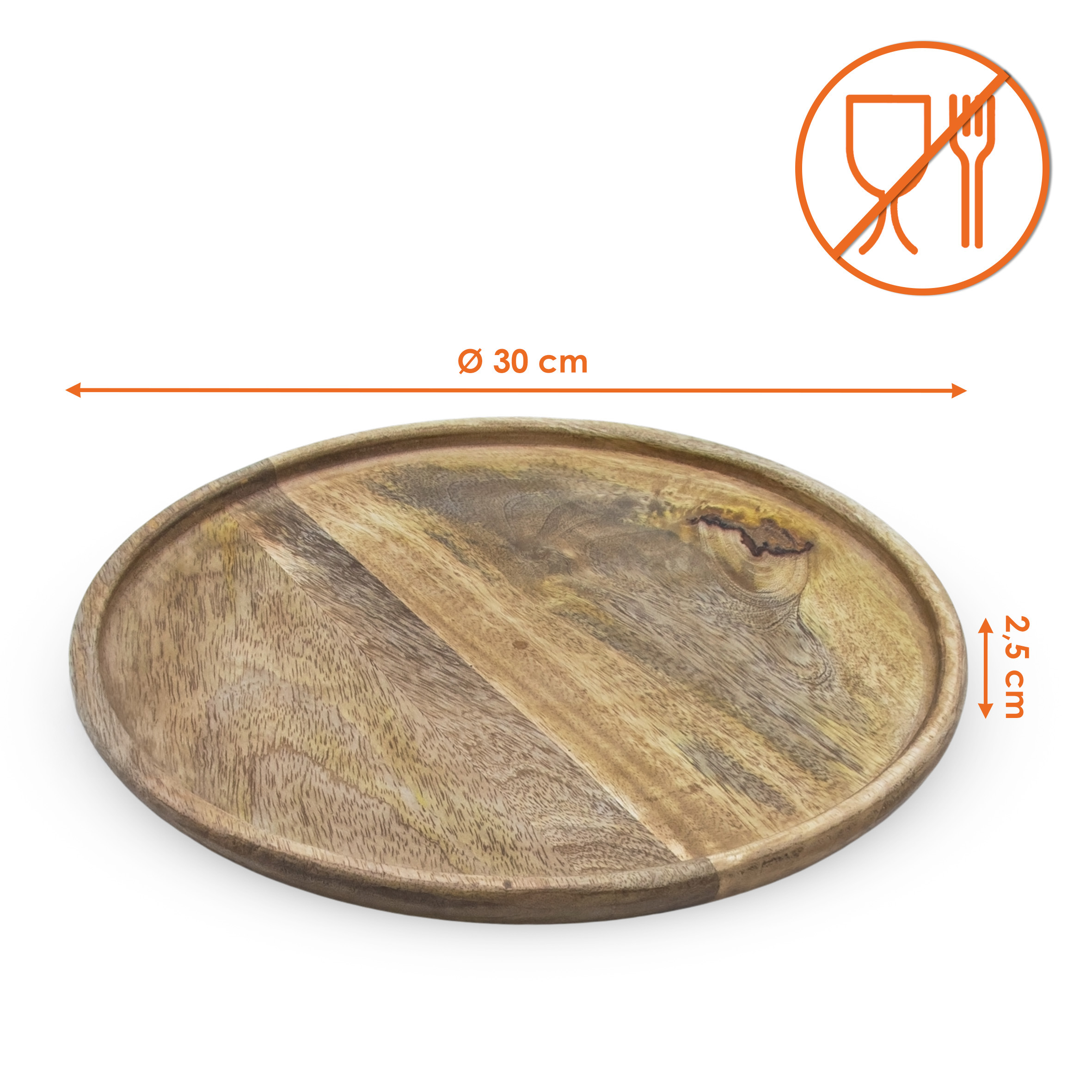 Mango Holztablett rund natur poliert - 30 cm - Landhaus Holz Kerzenteller mit Rand