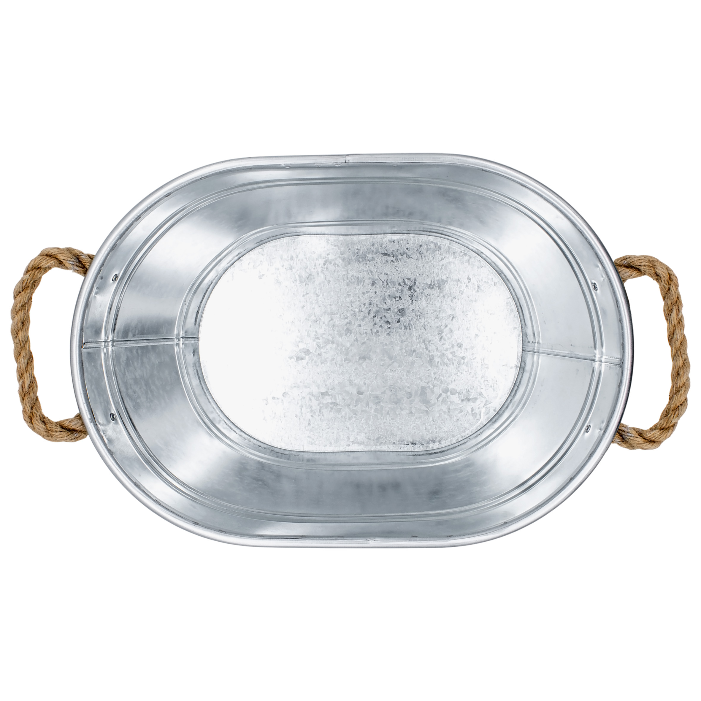 Zinkwanne Blumenkübel mit Griffen aus Jutekordel - 64 x 42 cm - Metallwanne Pflanztopf oval silber verzinkt