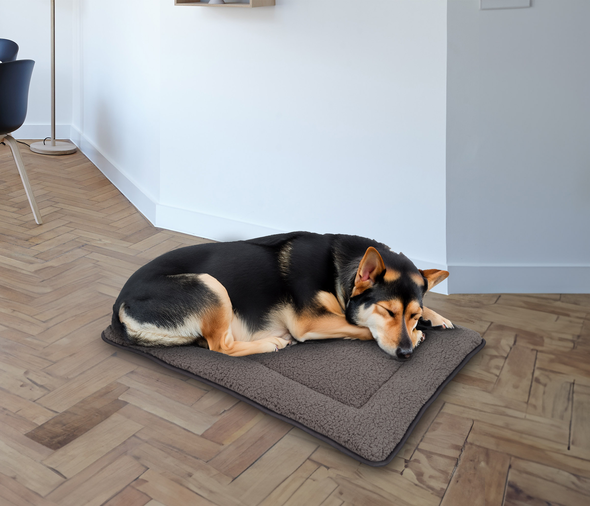 Plüsch Haustiermatte waschbar 90 x 60 cm - grau - Hundebett mit rutschfester Unterseite