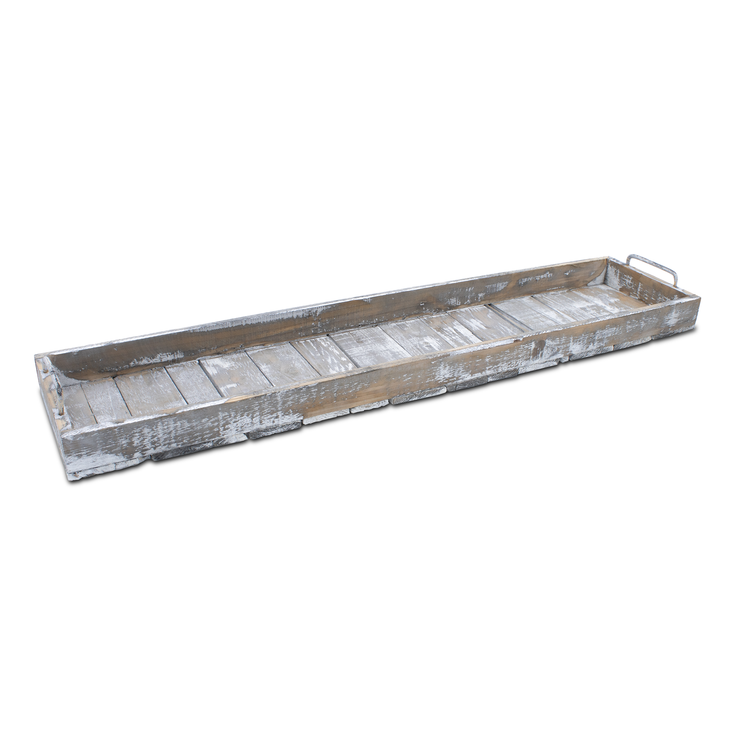 Holz Deko Tablett XXL Used Look mit Griffen aus Metall - 90 x 20 cm