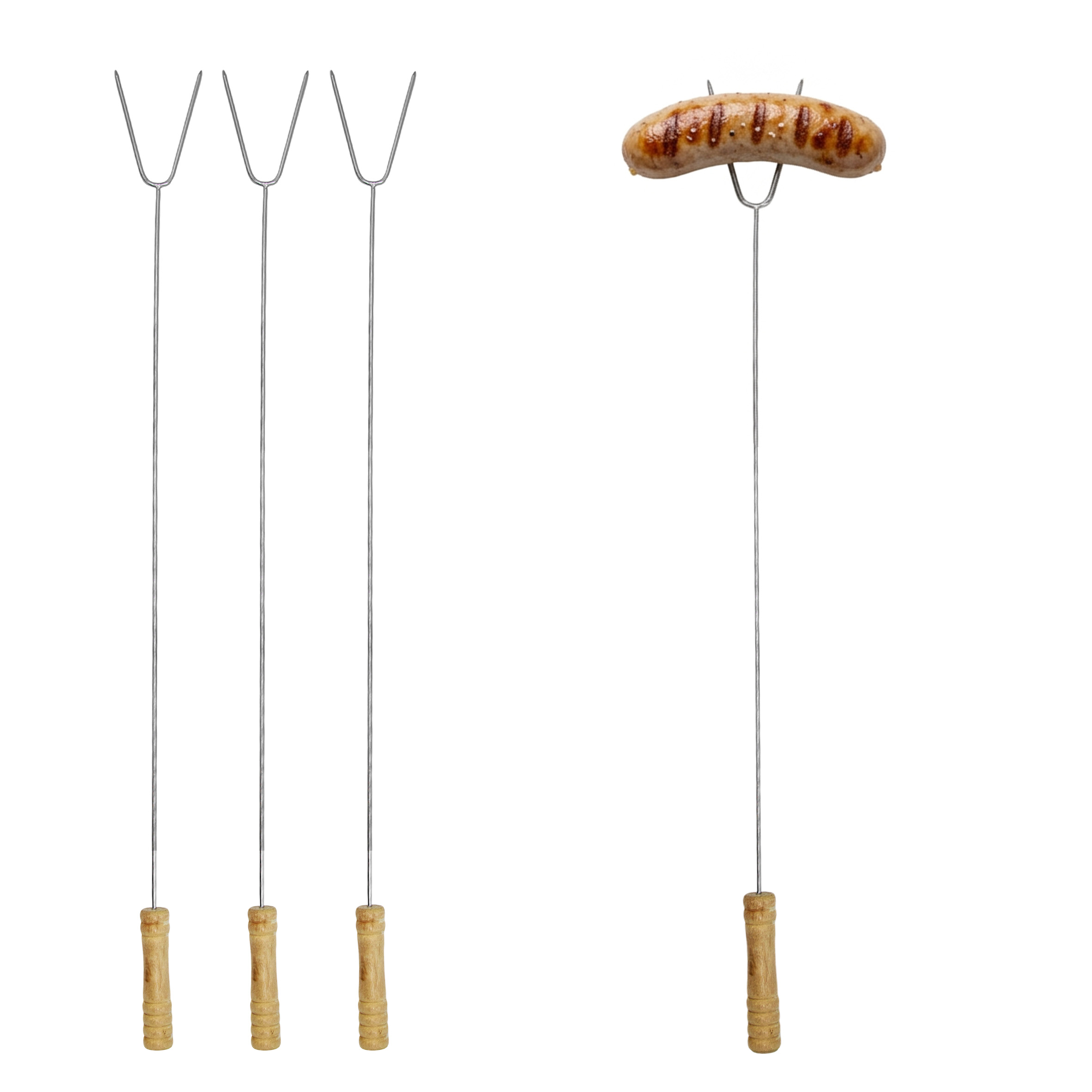 Edelstahl Grillspieß 75 cm U-Form mit Holzgriff - 4er Set - Camping Lagerfeuer Spieß lang mit Griff
