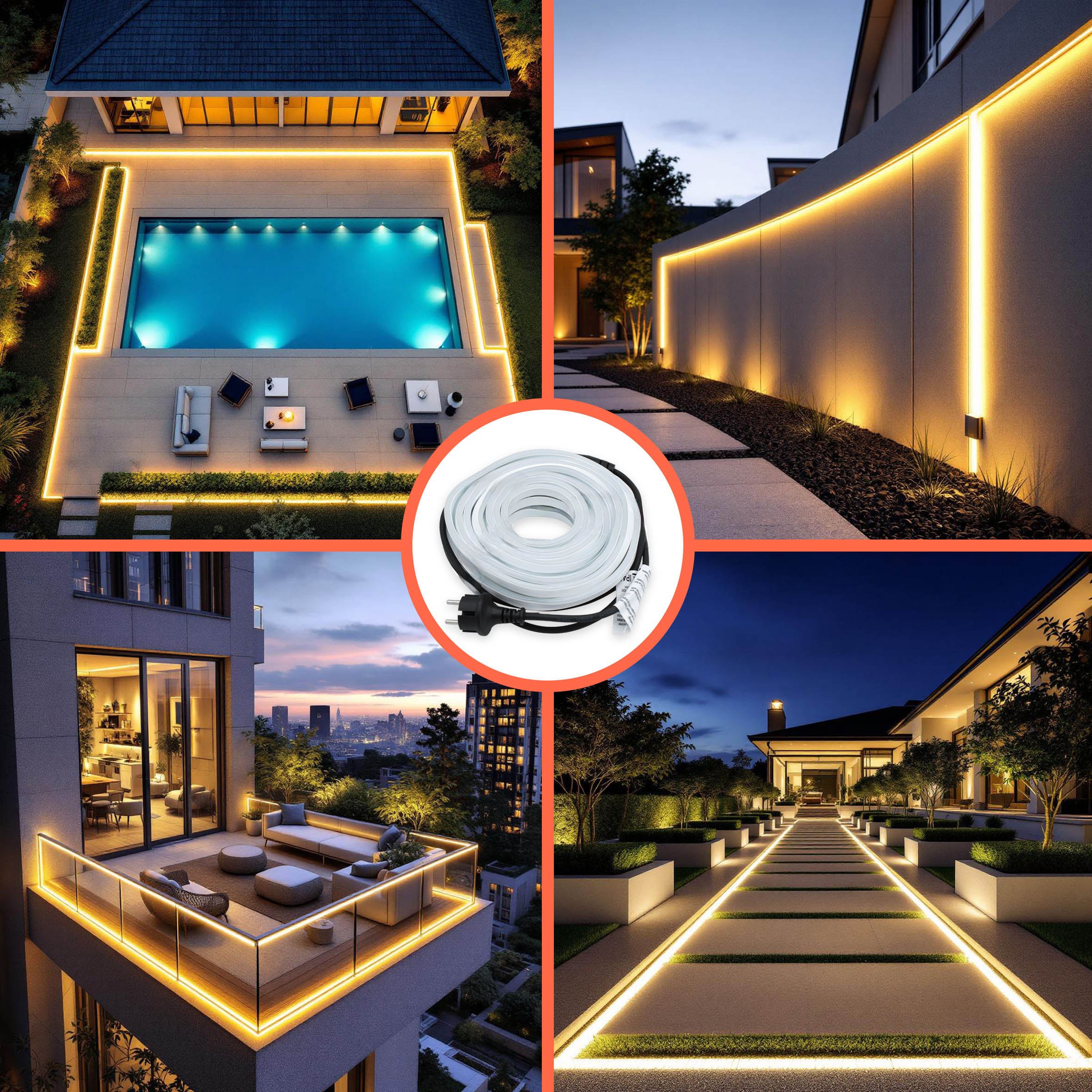 LED Lichtschlauch warmweiß - 10 m / 900 LED - beleuchteter Lichterschlauch für Drinnen und Draußen