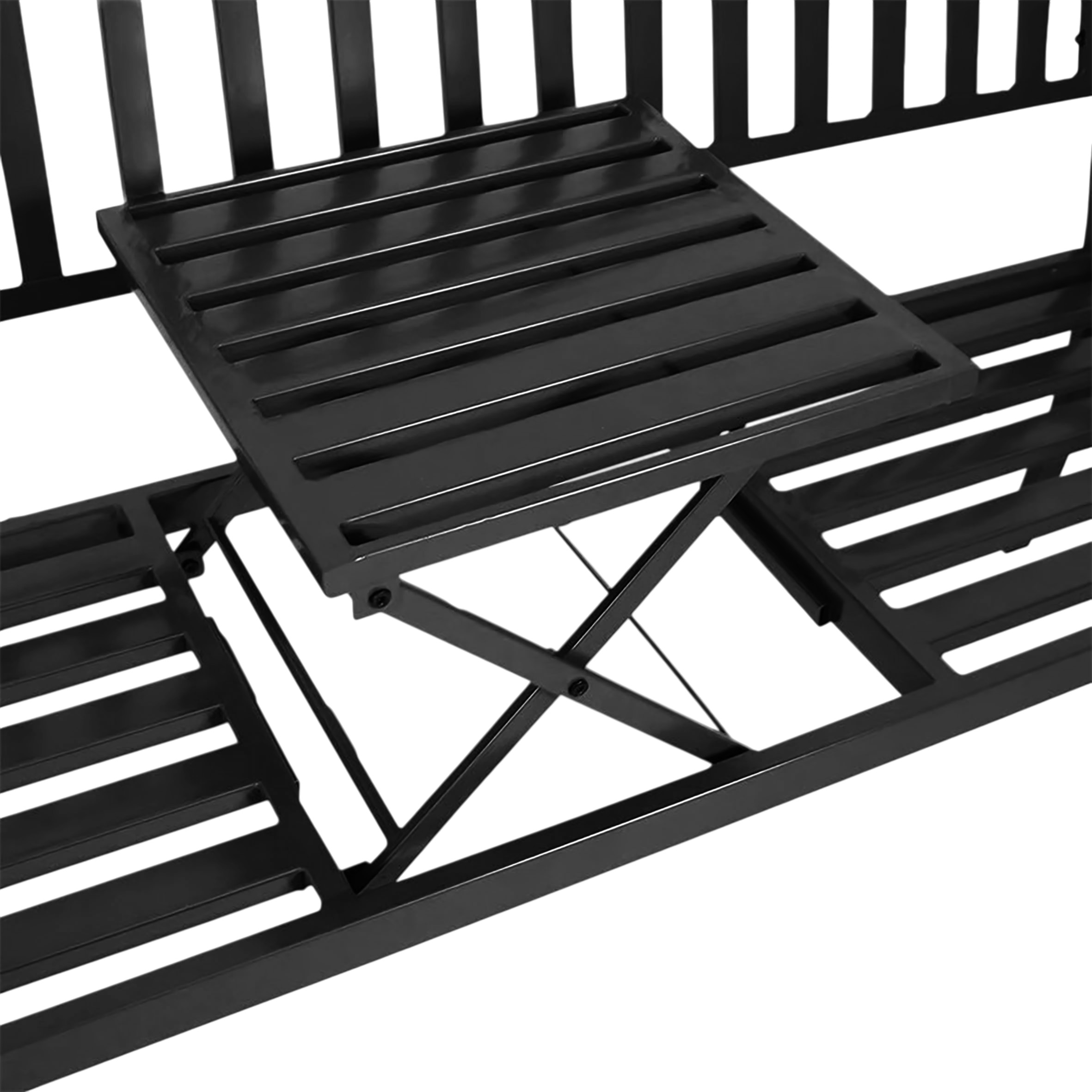 Metall Gartenbank mit integriertem Tisch - 150 cm / 3-Sitzer - Sitzbank 2in1 schwarz pulverbeschichtet