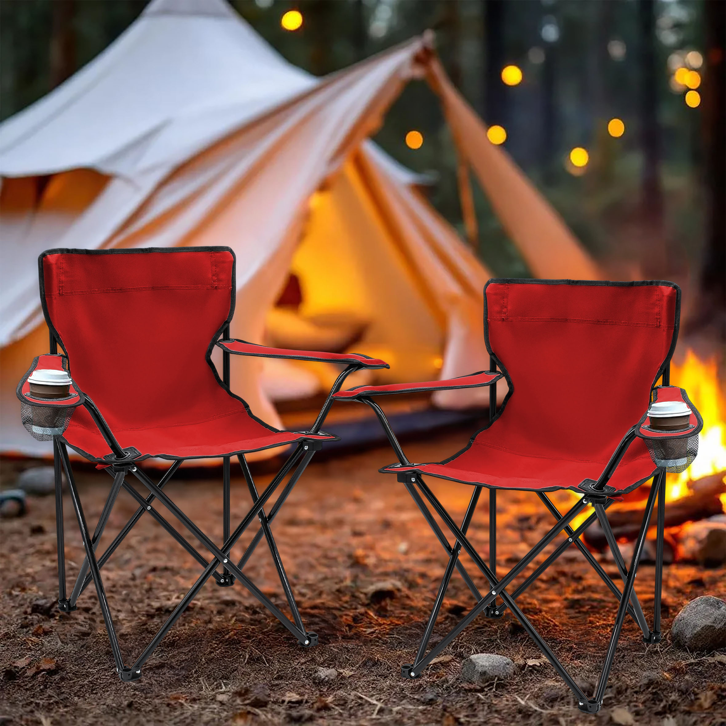 Campingstuhl mit Getränkehalter - 9 verschiedene Farben - Camping Strand und Garten Klappstuhl