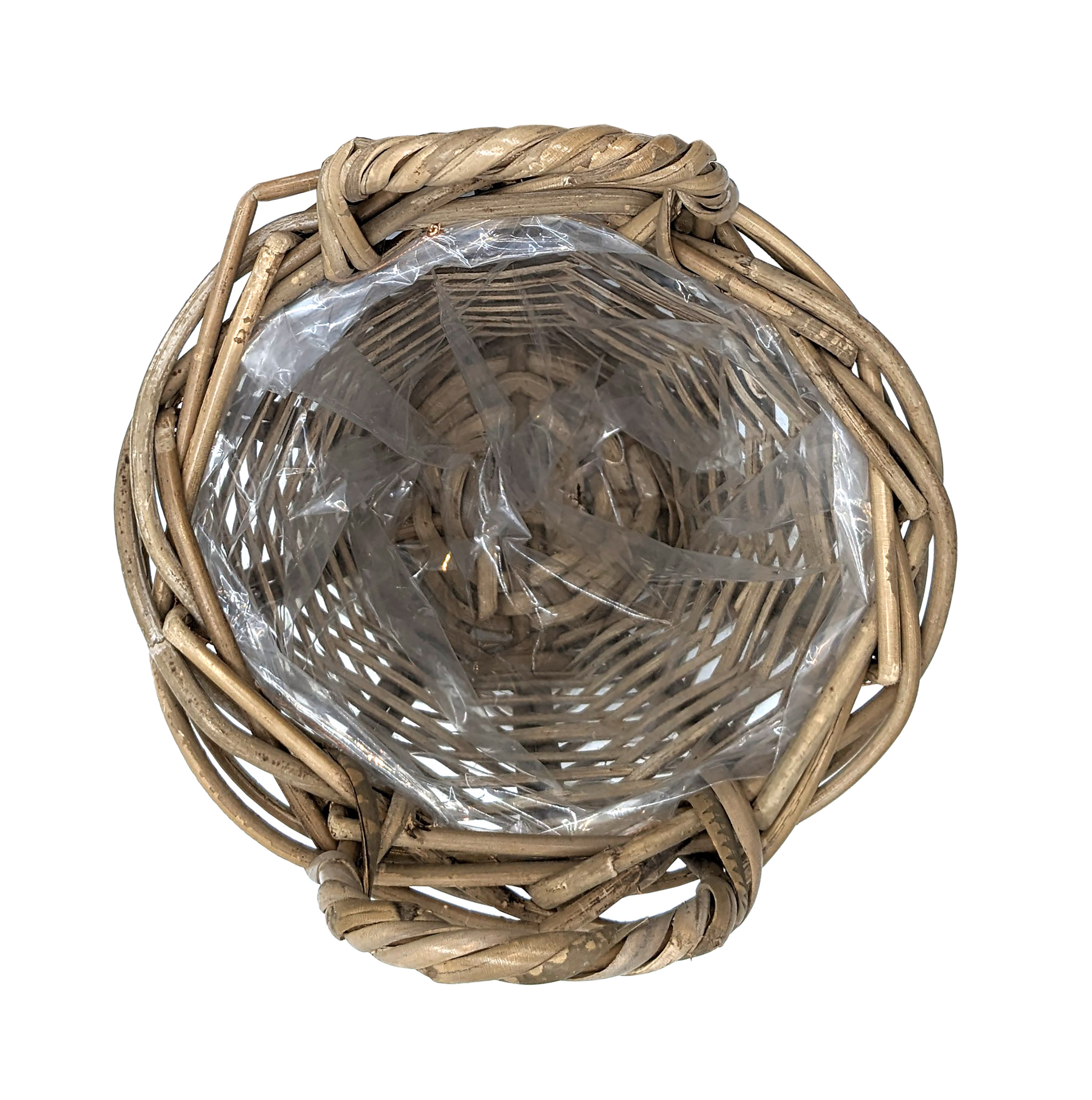 Rattan Pflanzkorb natur mit Henkeln - 34 cm - Weide Blumenkorb mit Folie