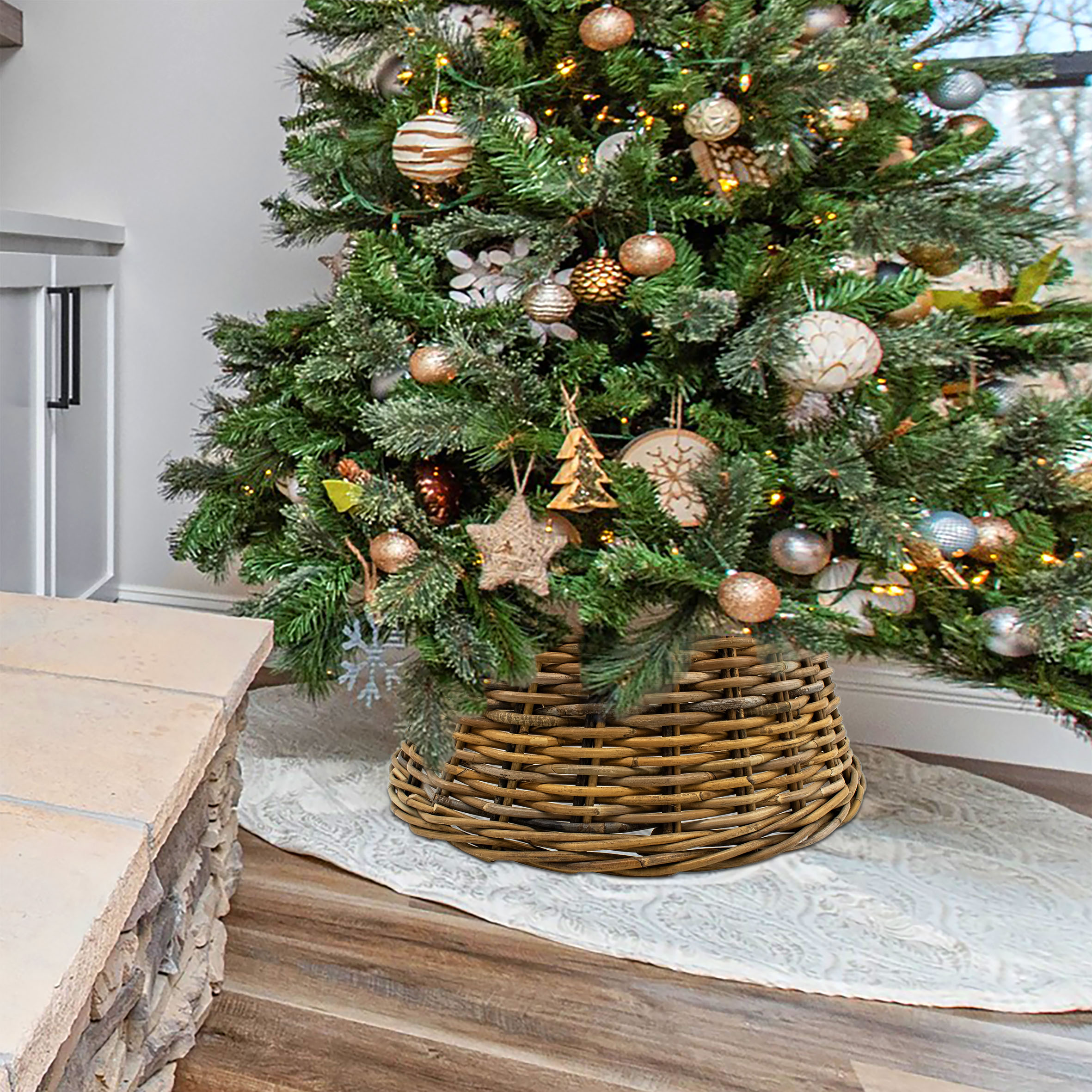 Rattan Weihnachtsbaumrock aus Weide 60 cm - 5 Farben wählbar - Abdeckung für den Christbaum Ständer