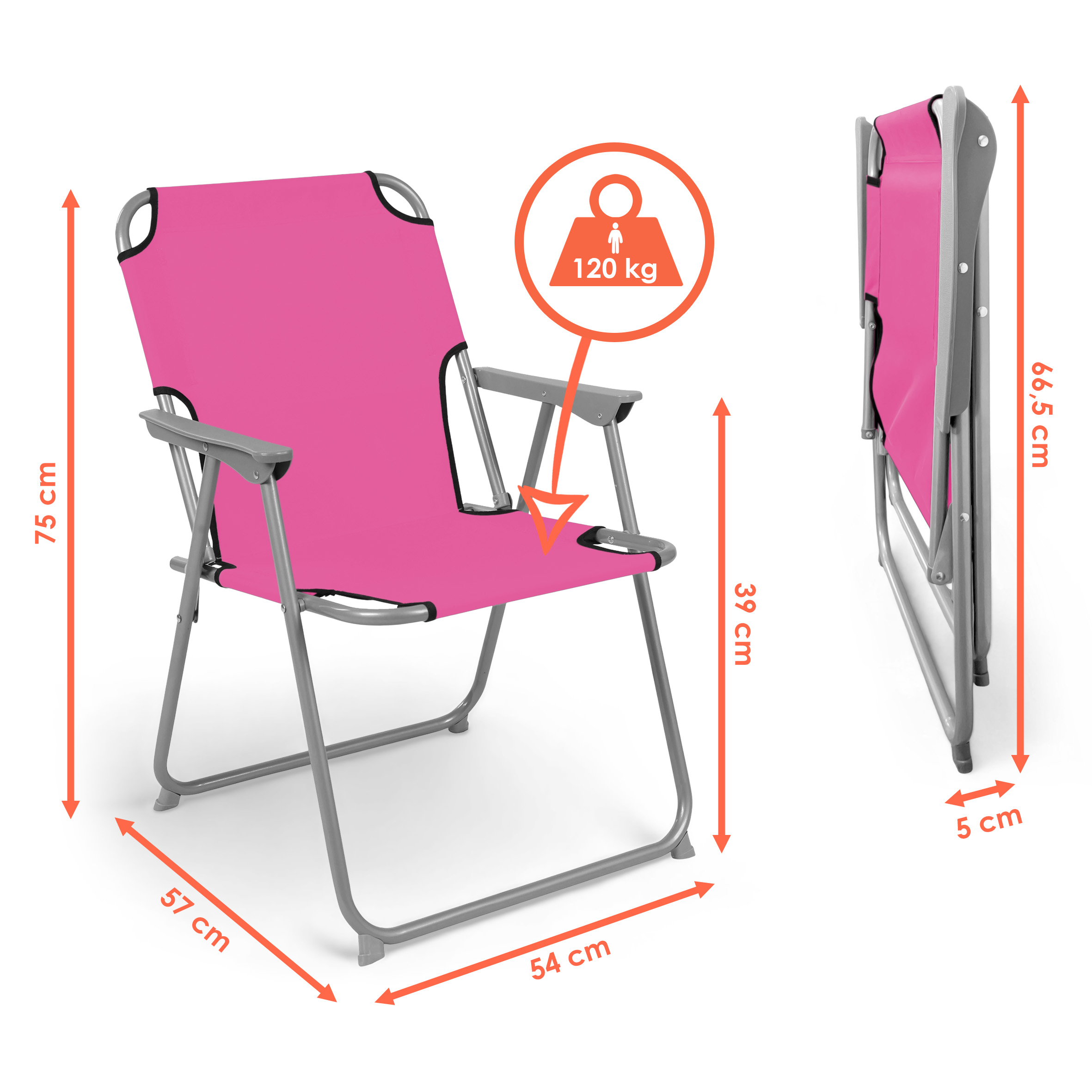 Camping Klappstuhl pink belastbar bis 120 kg - 2er Set - Klassischer Campingstuhl klappbar