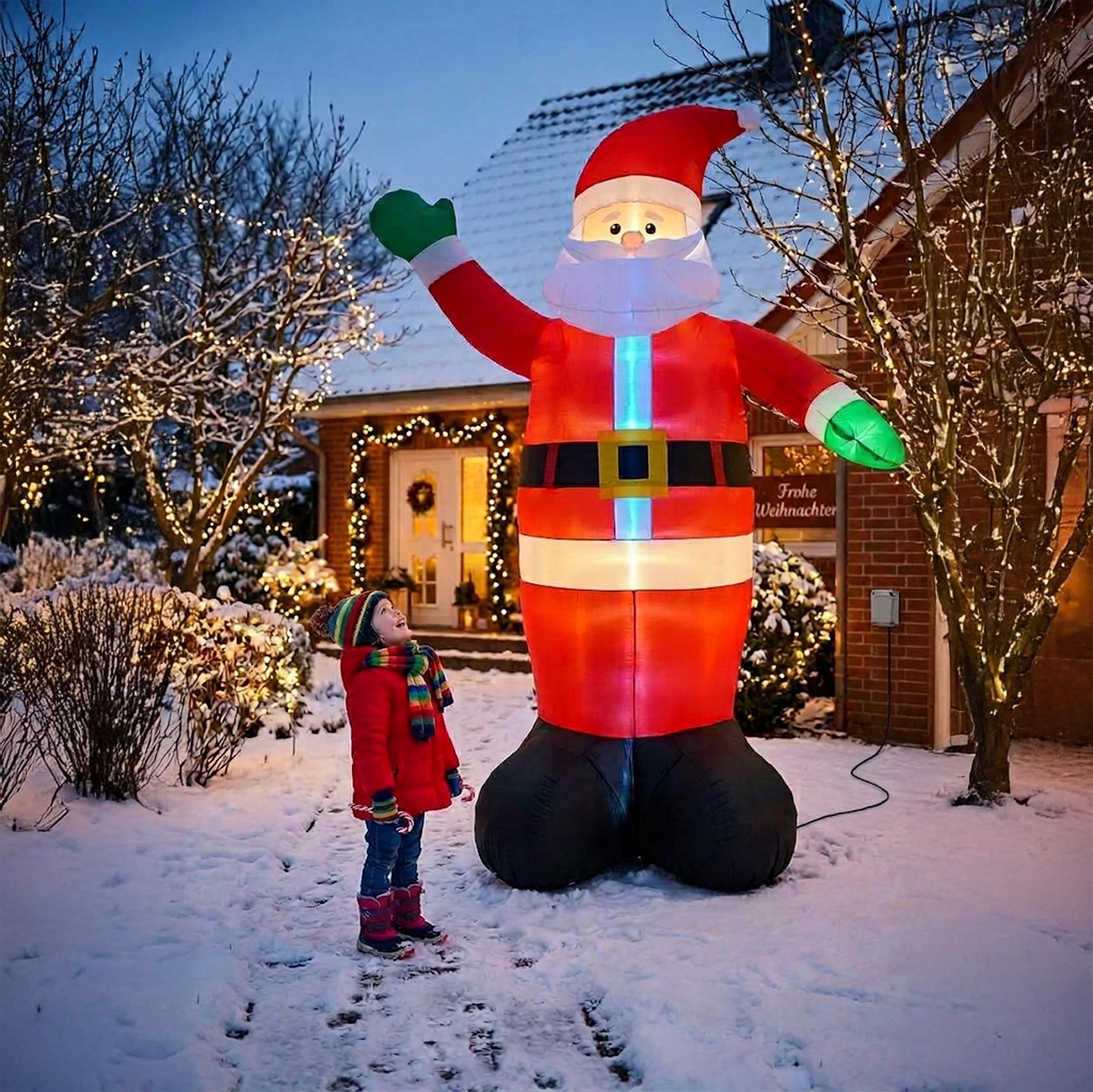 Aufblasbarer Weihnachtsfigur mit LED Beleuchtung selbstaufblasend mit bunten LEDs für Außen und Innen