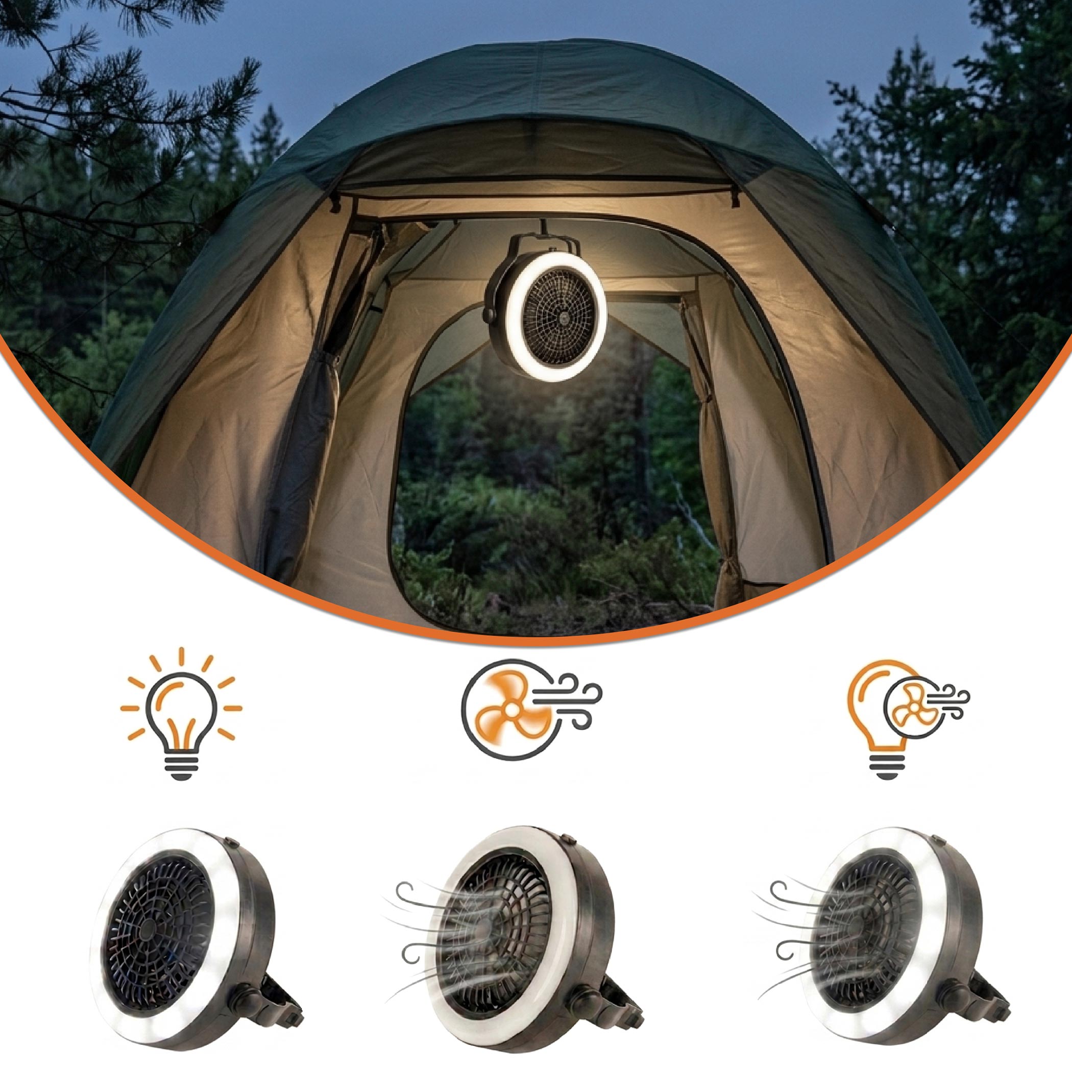 2in1 Campinglampe mit Ventilator batteriebetrieben - 18 cm - Mini Zeltventilator mit LED Beleuchtung