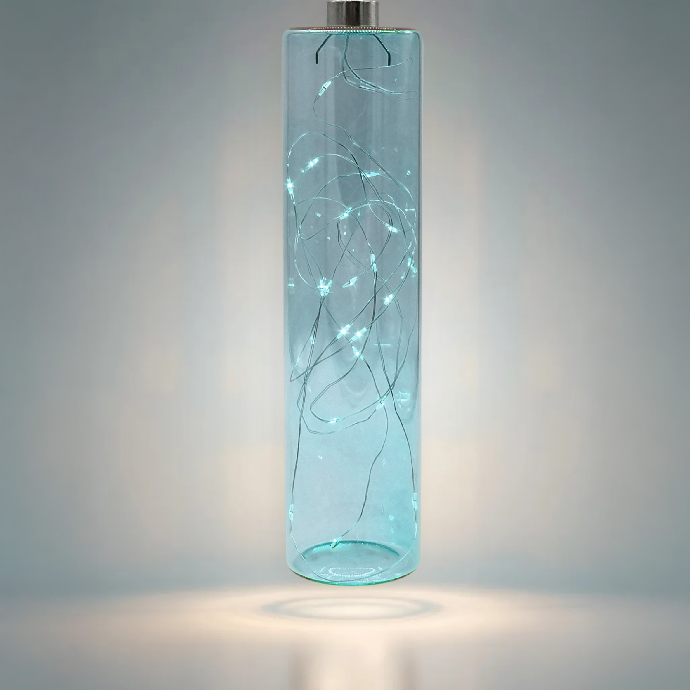 LED Glas Pendelleuchte petrol blau mit Timer - 24 x 6 cm - Hängelampe Batterie betrieben warm weiß beleuchtet