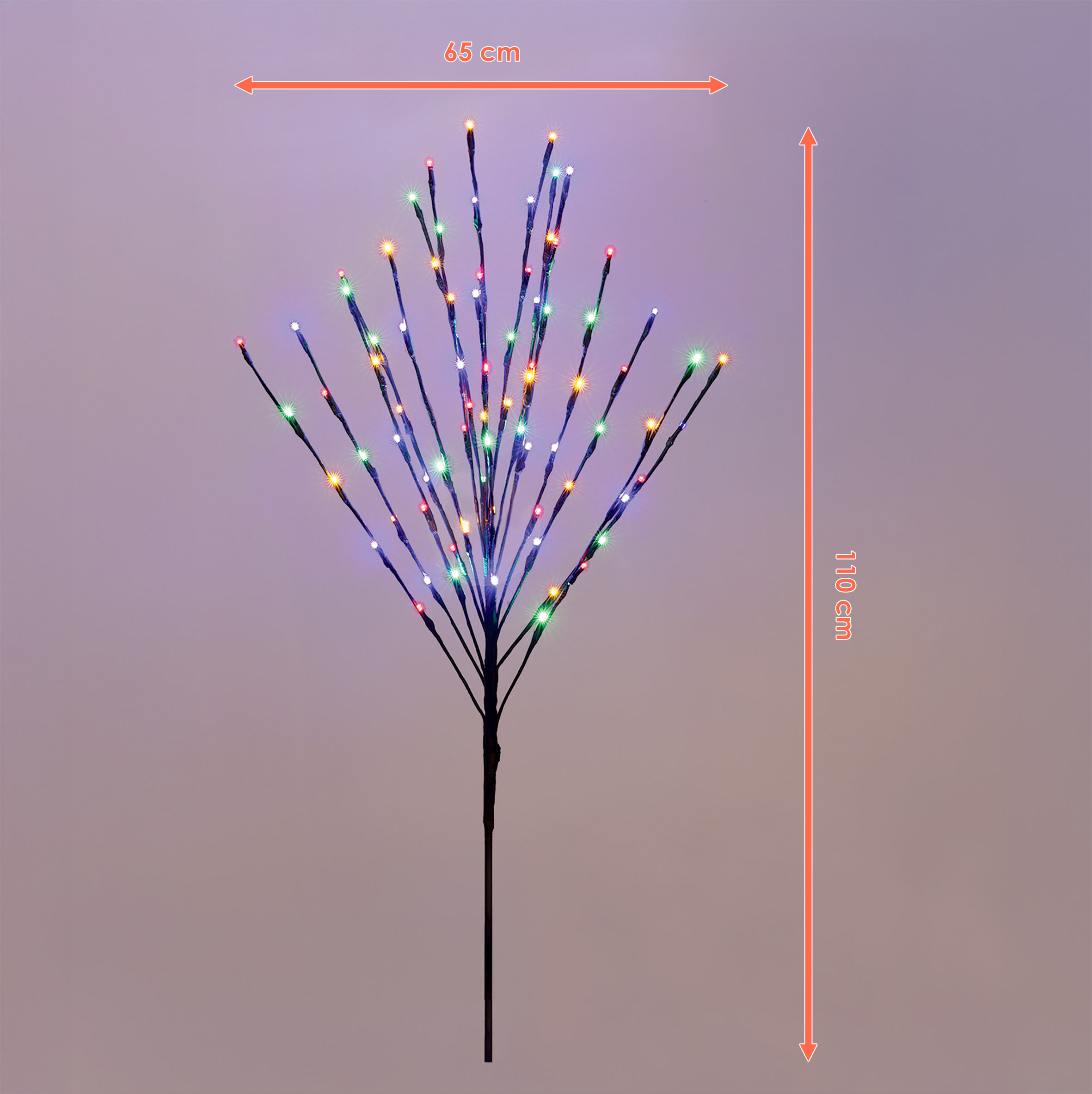 Lichterbaum 110 cm multicolor für Außen mit Dual Timer - 80 LED - Deko Baum bunt beleuchtet Batterie betrieben