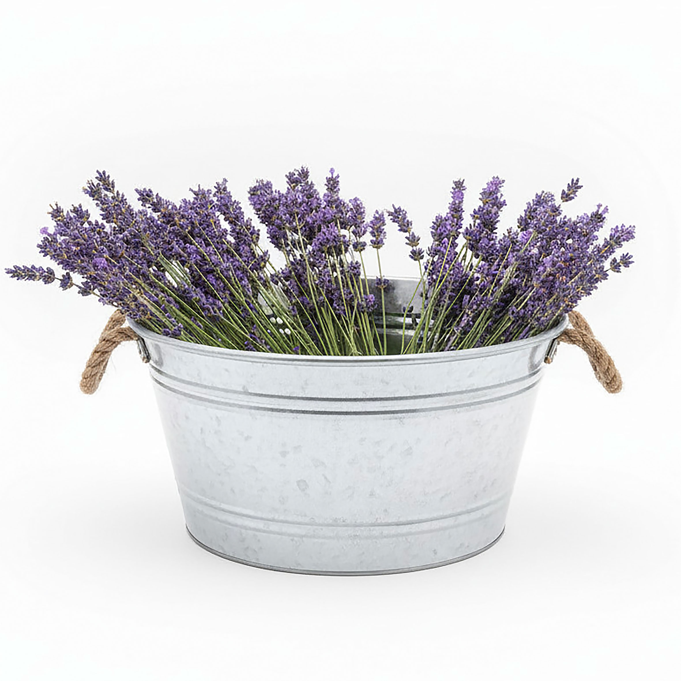 Zinkwanne 25 L mit Griffen aus Jutekordel - 45 x 22 cm - Metall Blumenschale rund silber verzinkt