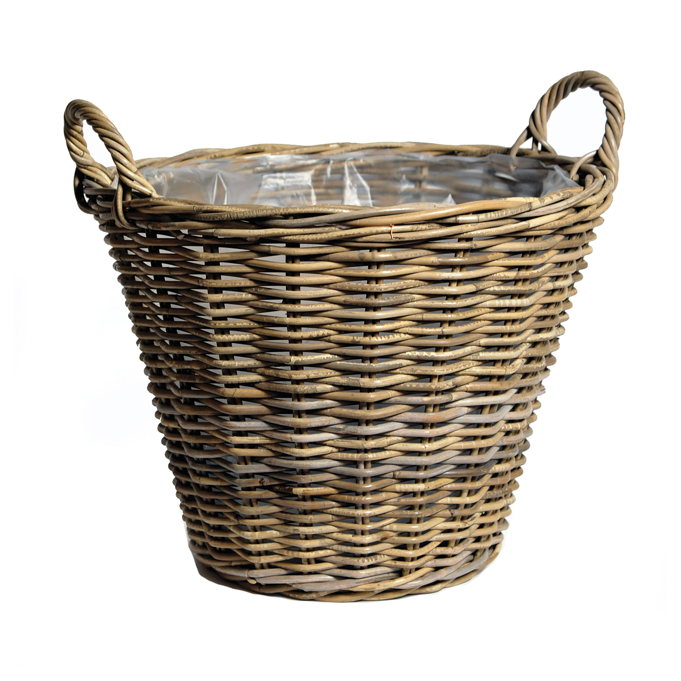 Rattan Pflanzkorb natur mit Henkeln - 34 cm - Weide Blumenkorb mit Folie